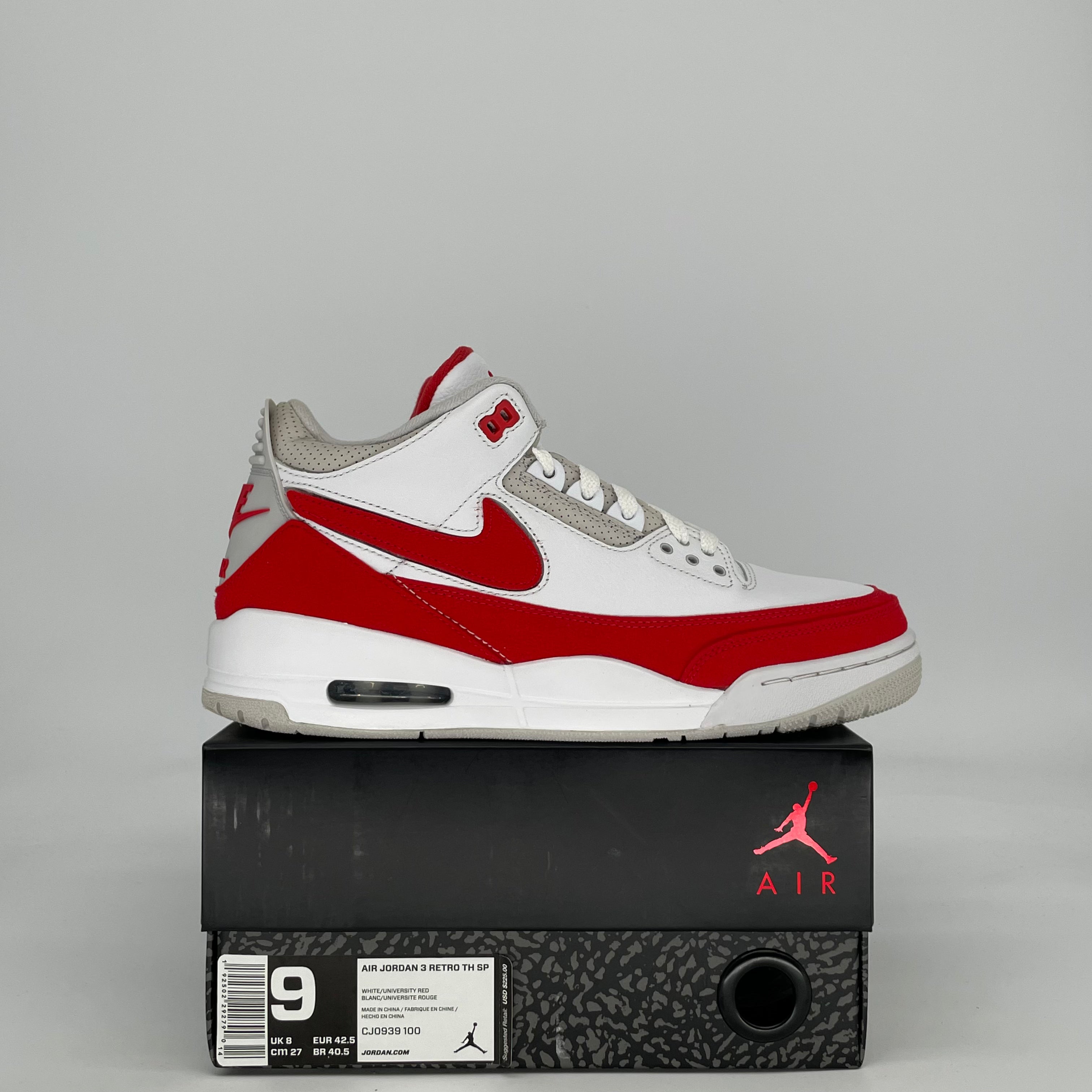 AIR JORDAN 3 TINKER WHITE UNIVERSITY RED CJ0939-100 SIZE 9/10.5W