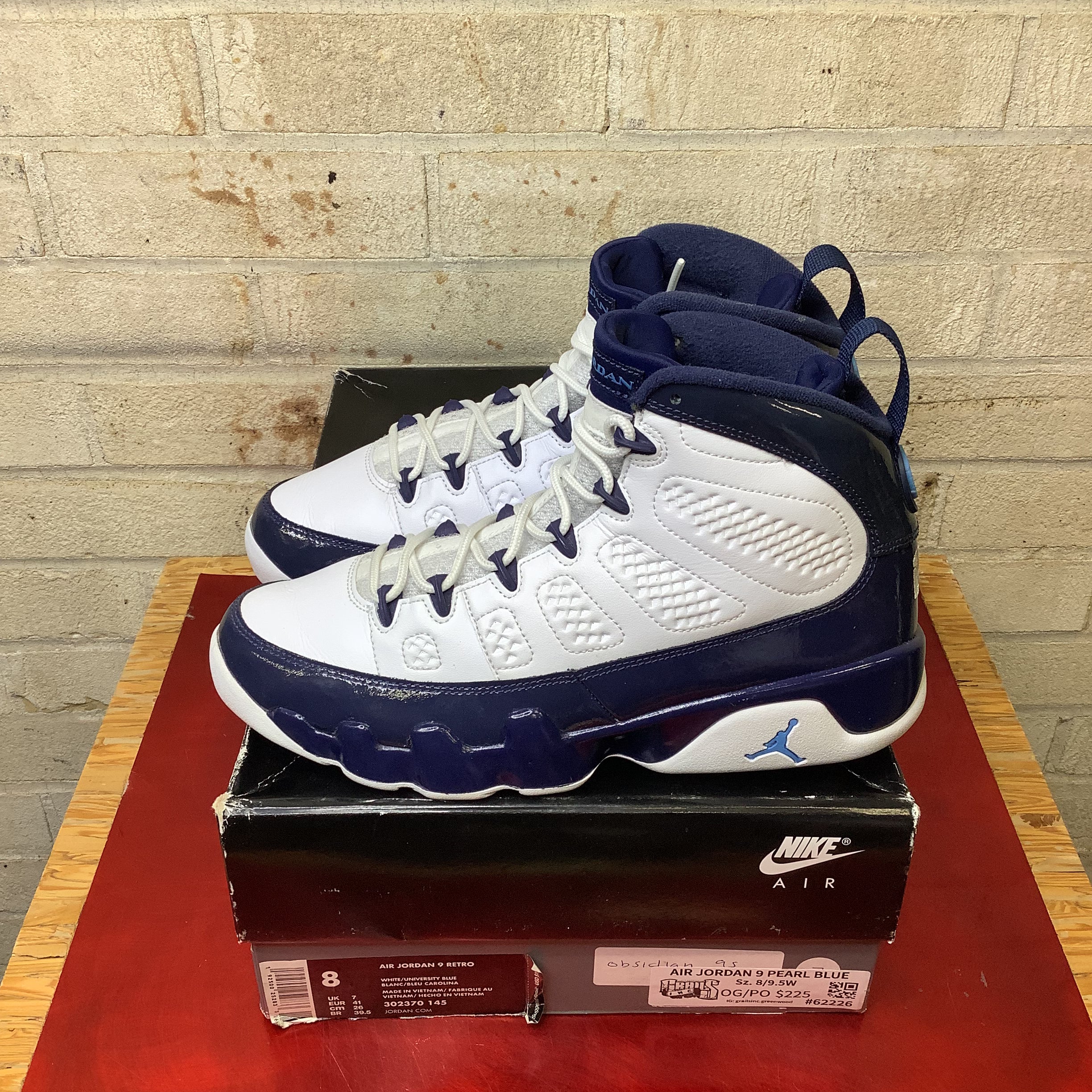 AIR JORDAN 9 PEARL BLUE 302370-145 SIZE 8/9.5W