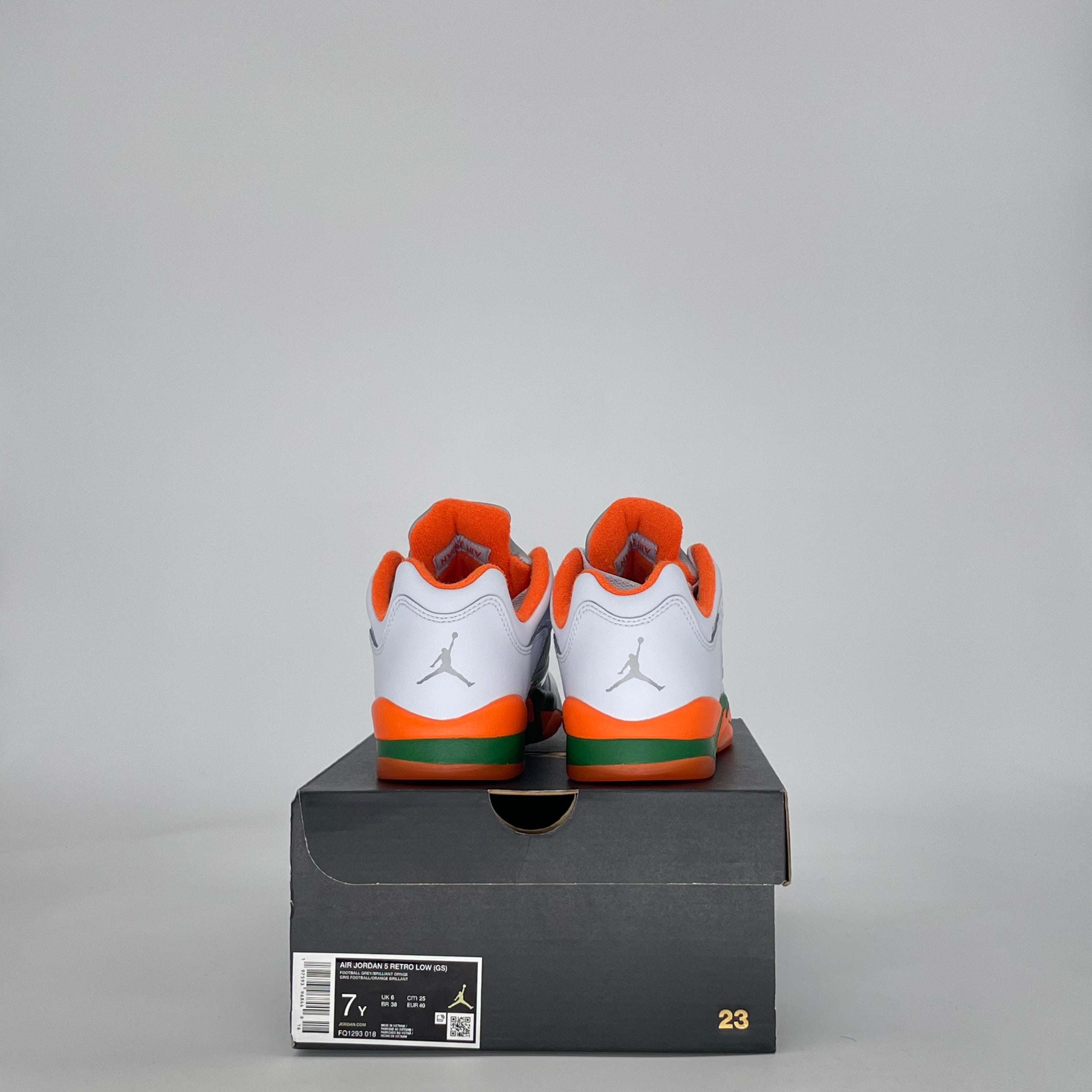 AIR JORDAN 5 LOW MIAMI HURRICANES FQ1293-018 SIZE 7/8.5W GS