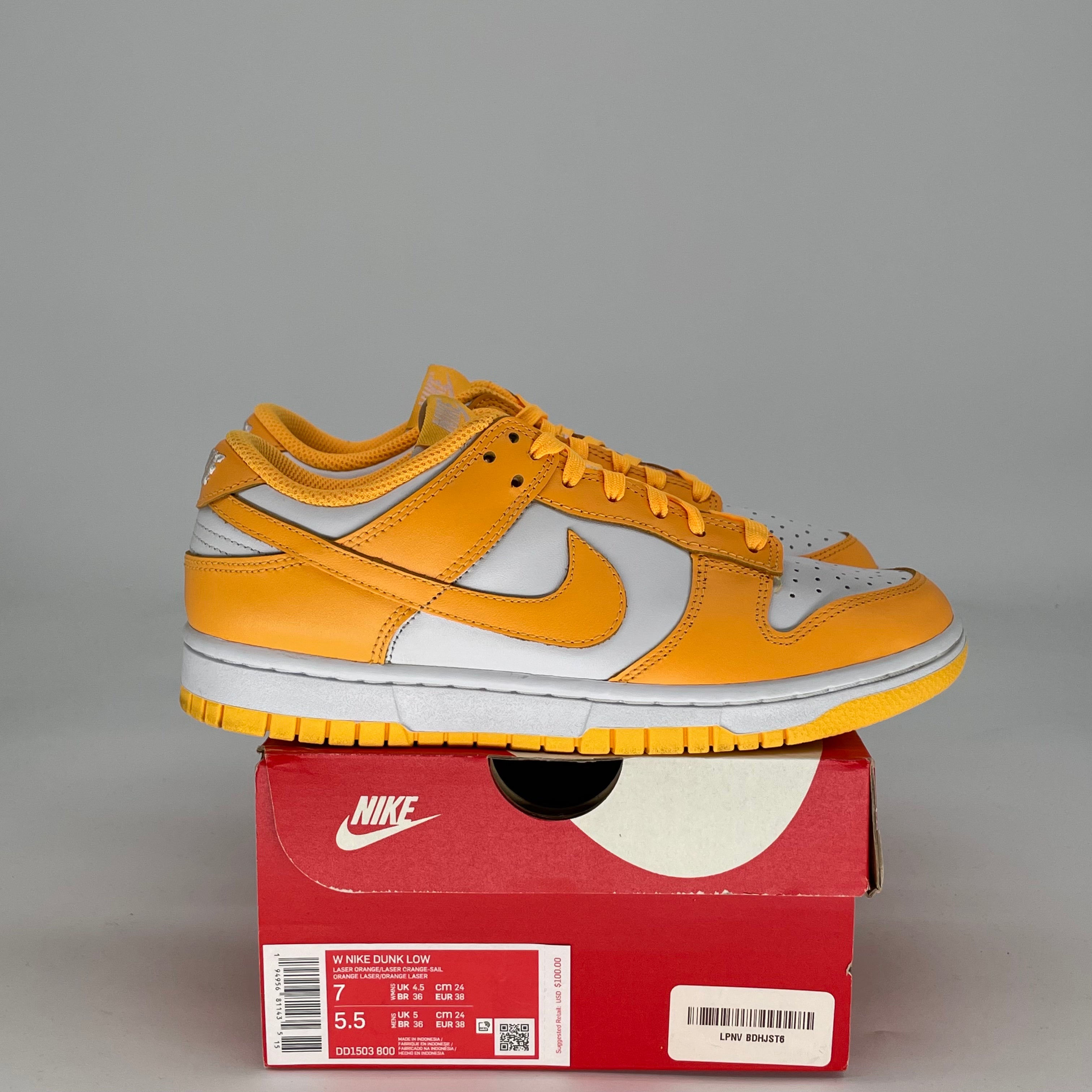 NIKE DUNK LOW LASER ORANGE W DD1503-800 SIZE 5.5/7W