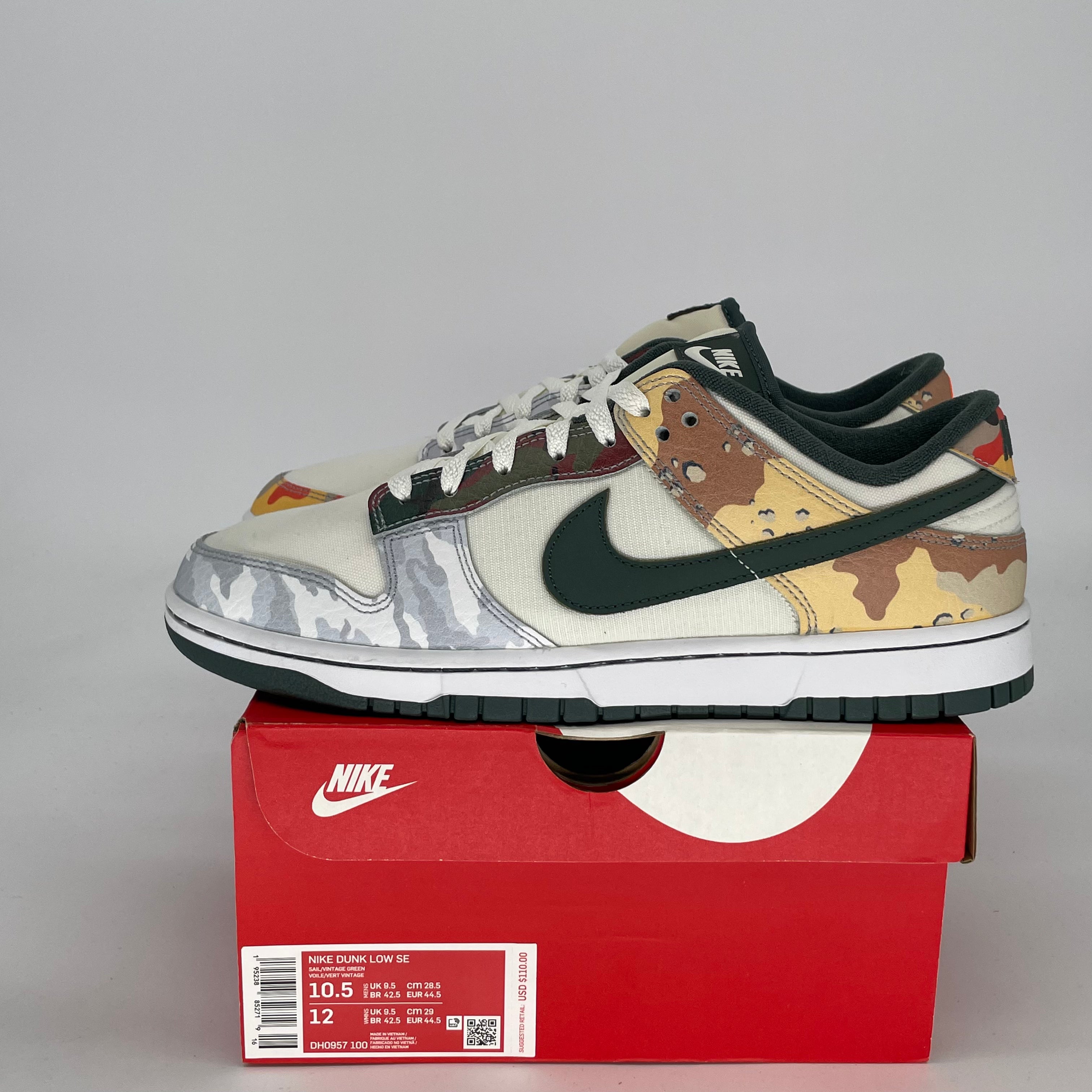 NIKE DUNK LOW SAIL MULTI-CAMO DH0957-100 SIZE 10.5/12W