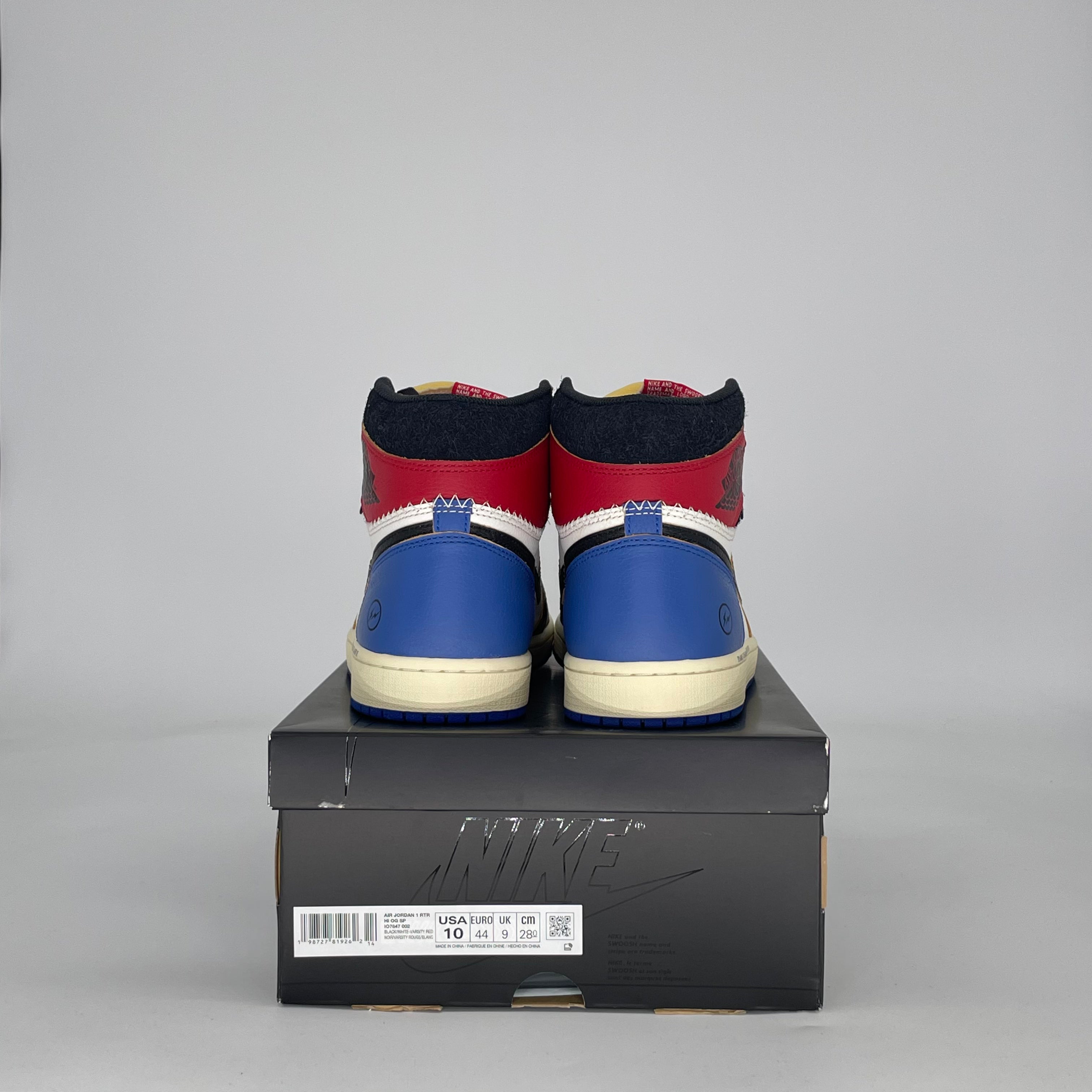 AIR JORDAN 1 HIGH FRAGMENT X UNION LA VARSITY RED SPORT ROYAL IO7847-002 SIZE 10/11.5W