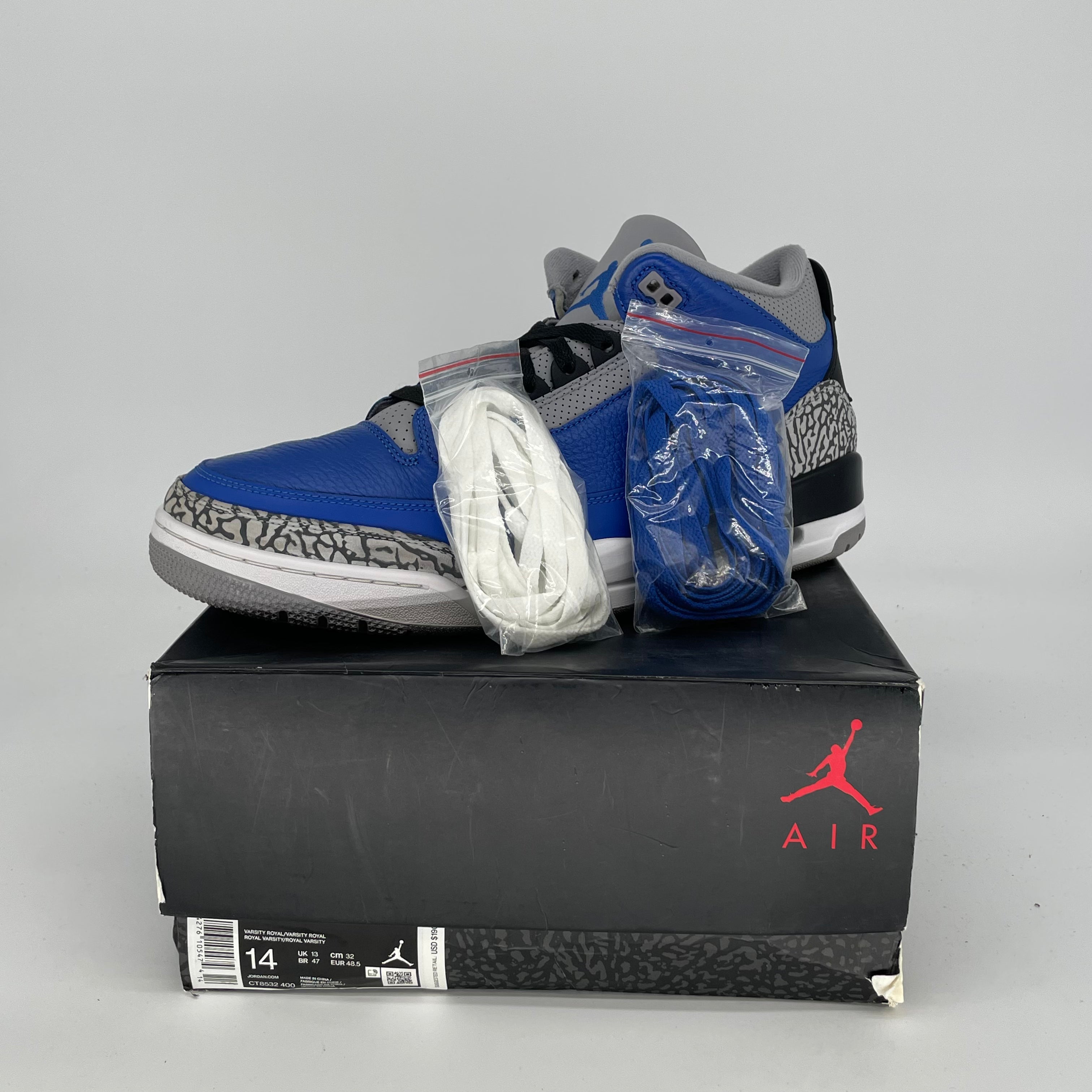 AIR JORDAN 3 VARSITY ROYAL CEMENT SIZE 14/15/5W CT8532-400