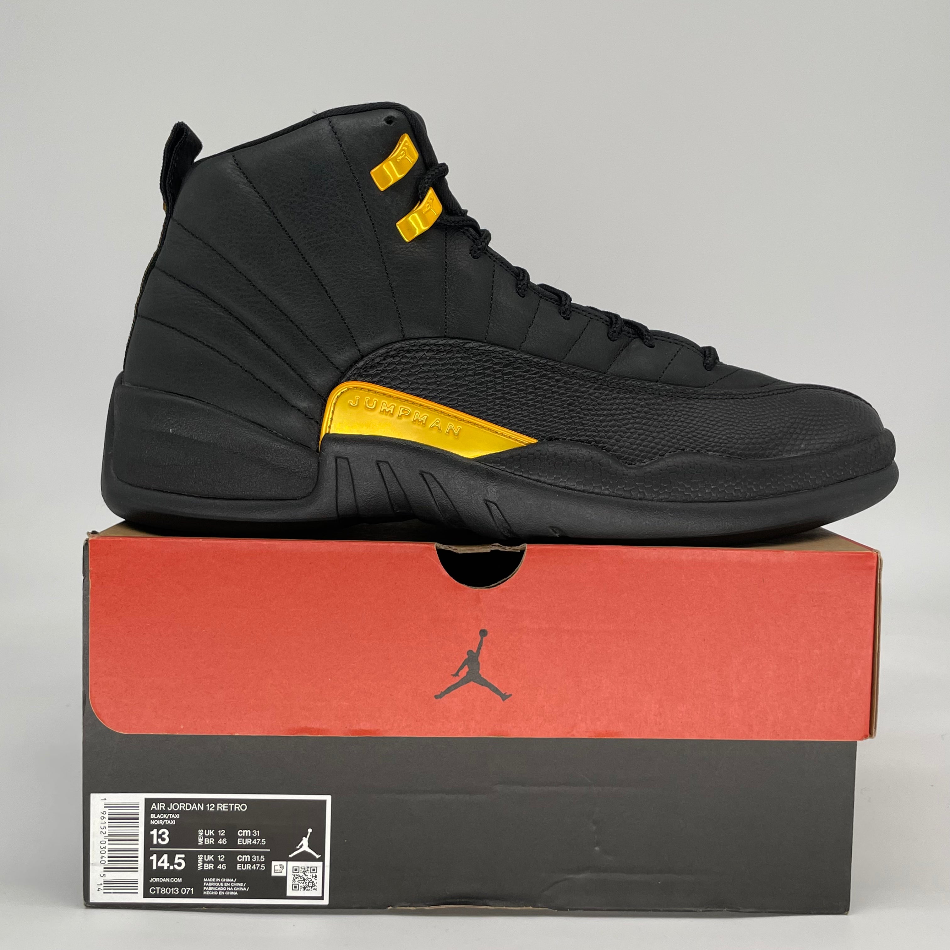 AIR JORDAN 12 BLACK TAXI CT8013-071 SIZE 13/14.5W