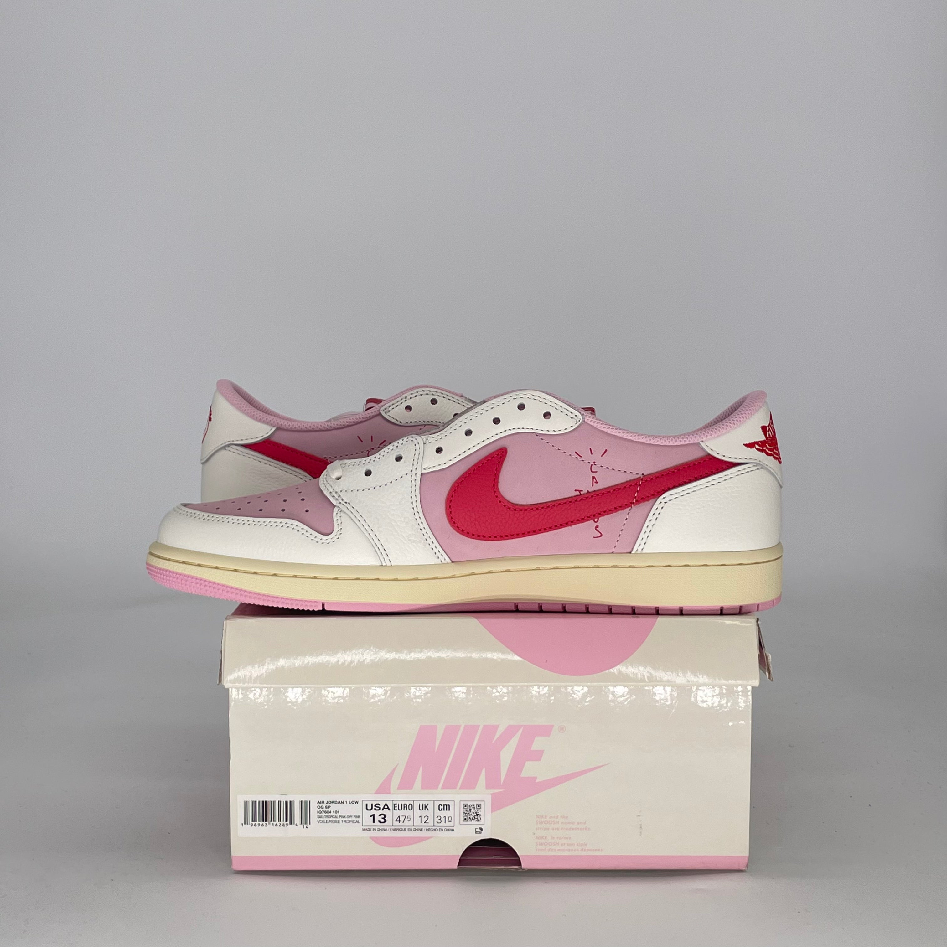 AIR JORDAN 1 LOW TRAVIS SCOTT SAIL TROPICAL PINK IQ7604-101 SIZE 13/14.5W