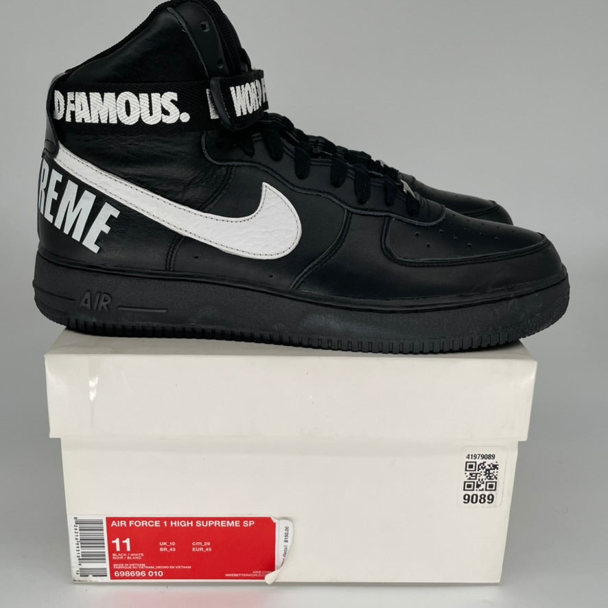 NIKE AIR FORCE 1 HIGH SUPREME WOLD FAMOUS BLACK SIZE 11 698696-010