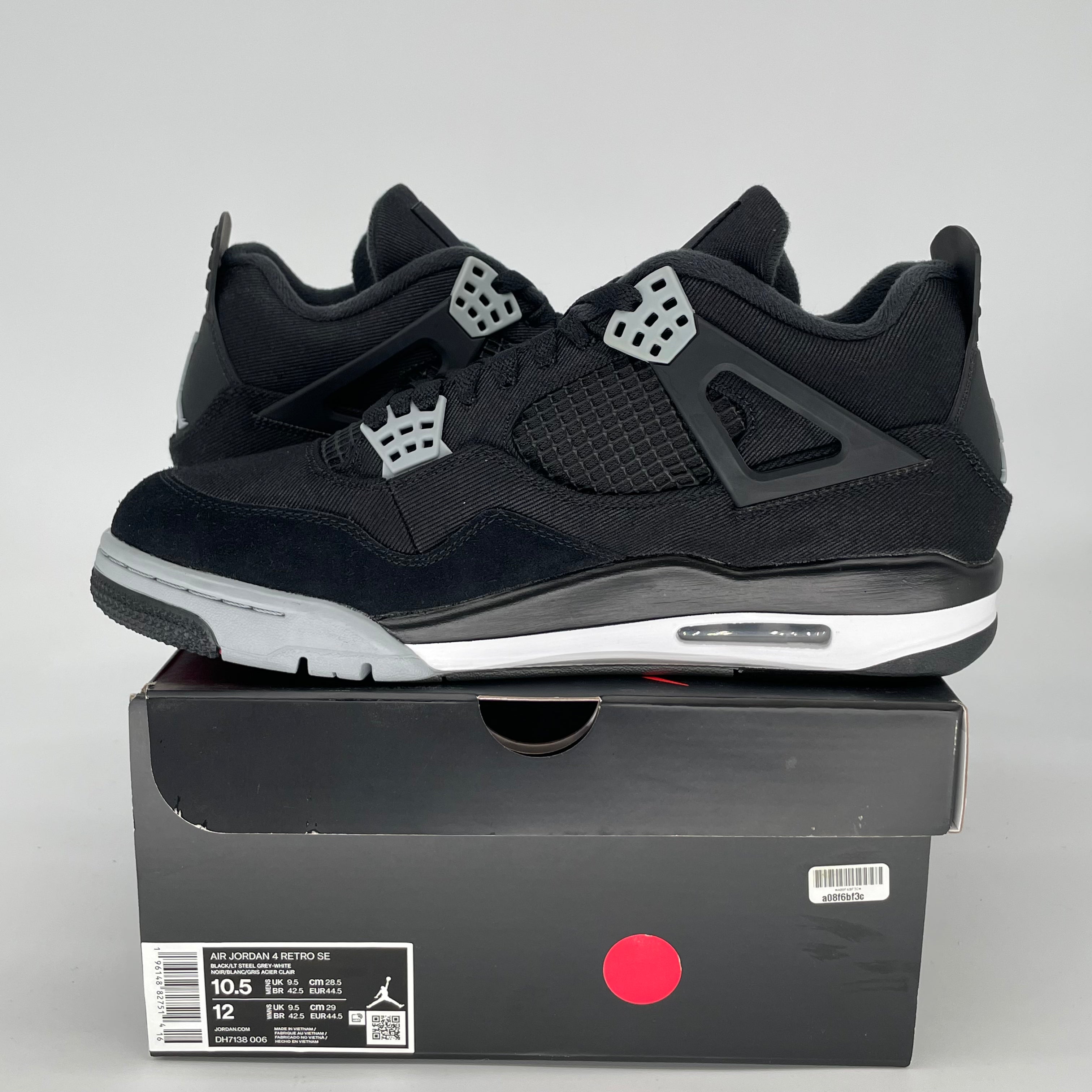 AIR JORDAN 4 BLACK CANVAS DH7138-006 SIZE 10.5/12W
