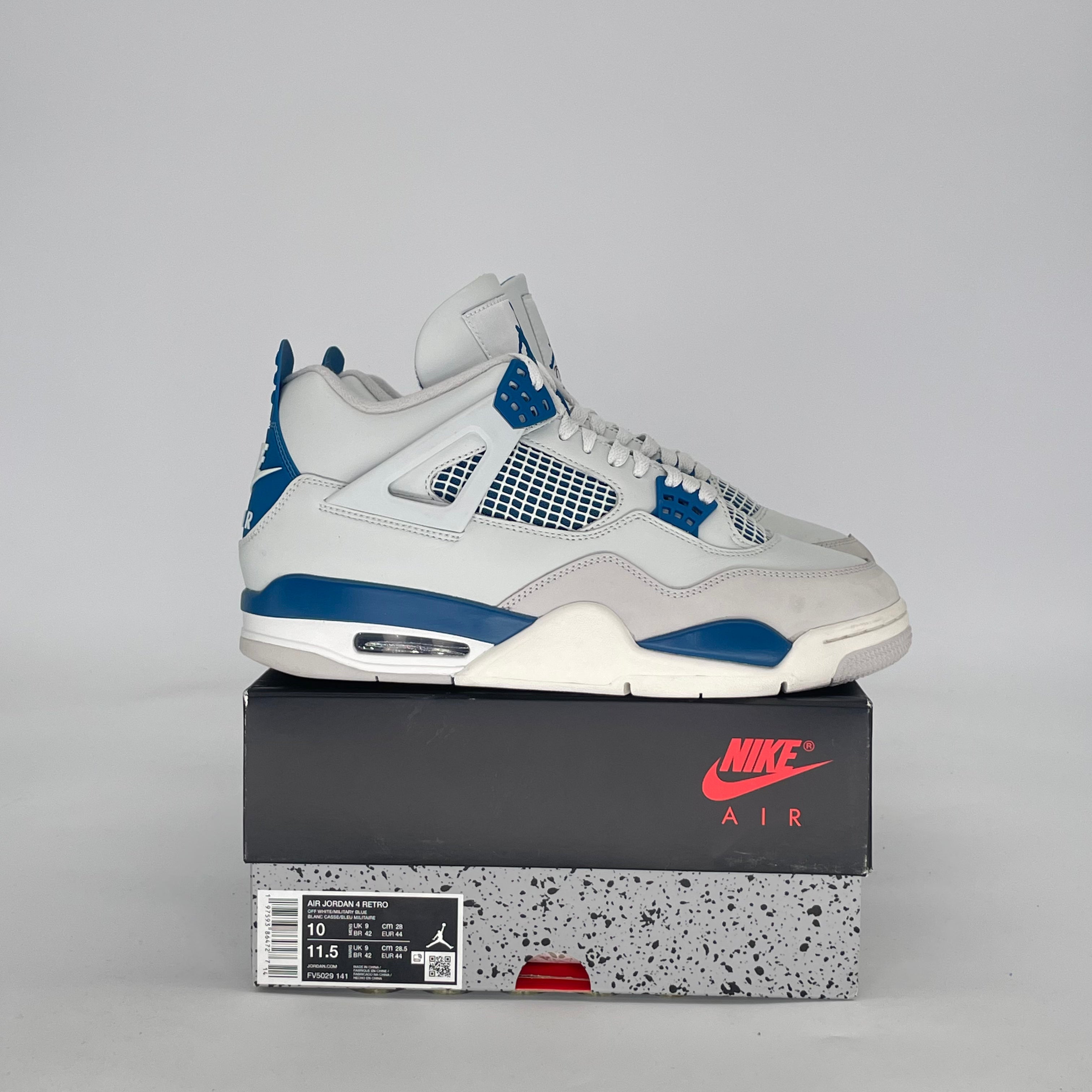 AIR JORDAN 4 MILITARY BLUE FV5029-141 SIZE 10.5/12W