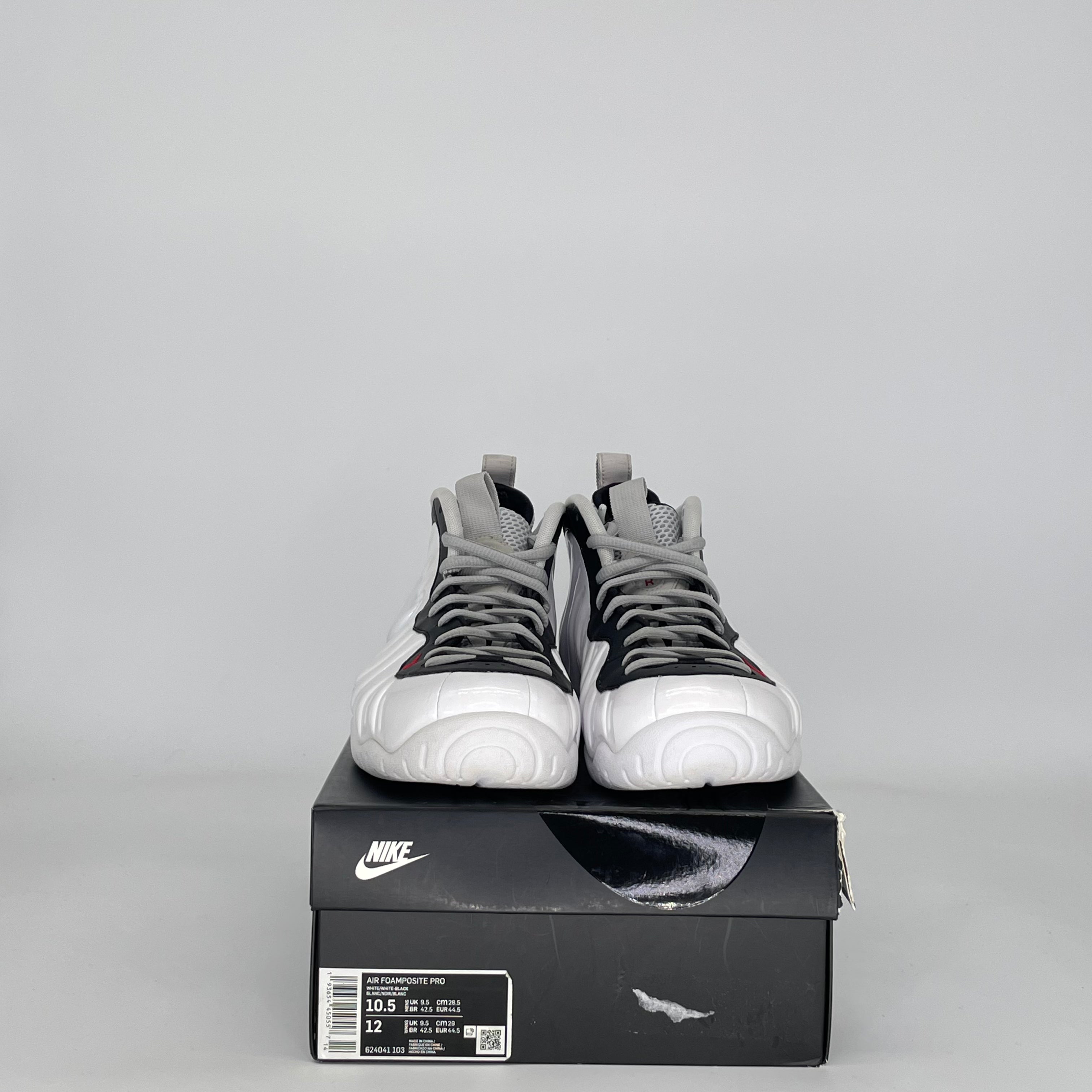 NIKE AIR FOAMPOSITE PRO WHITE BLACK UNIVERSITY RED 624041-103 SIZE 10.5/12W
