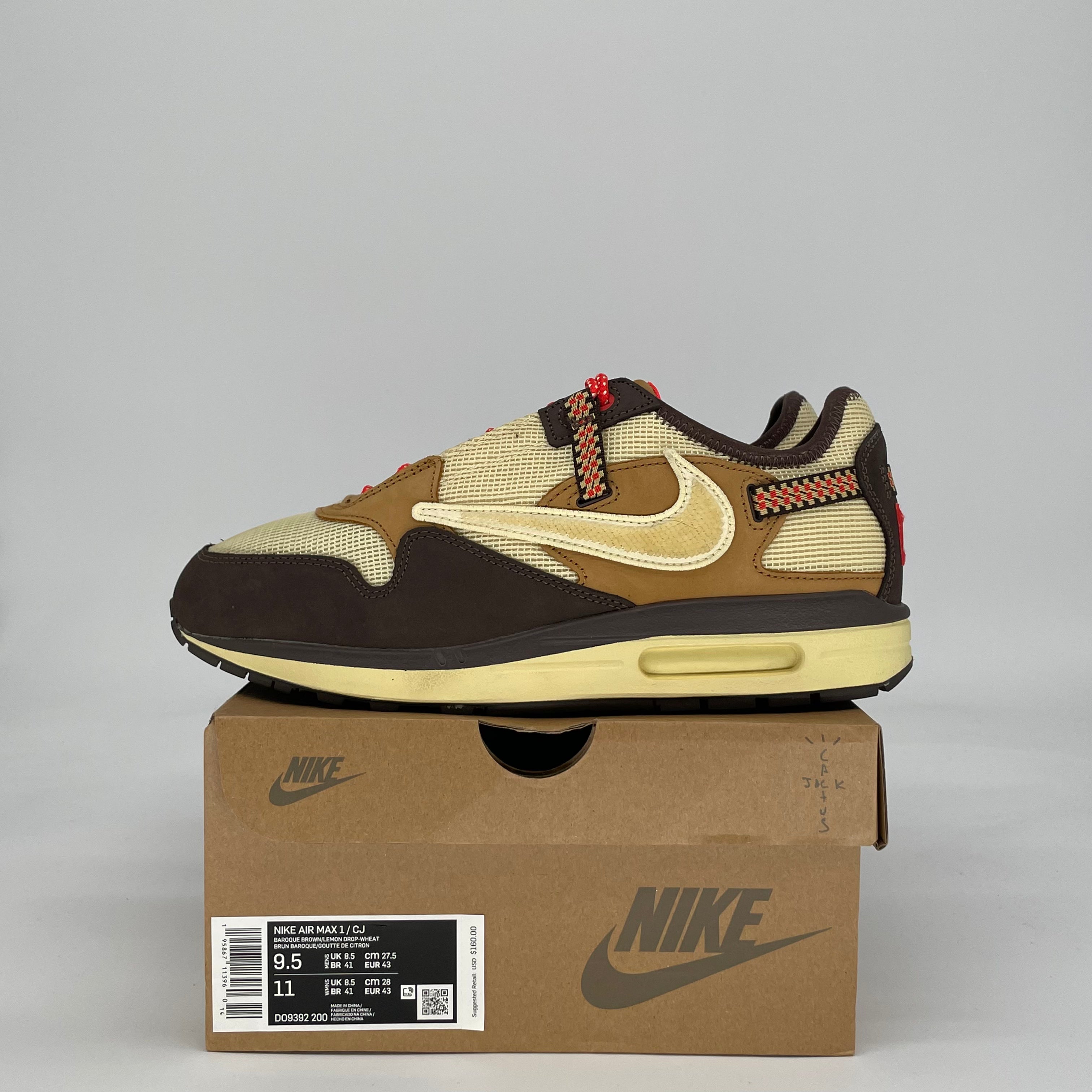 NIKE AIR MAX 1 TRAVIS SCOTT CACTUS JACK BAROQUE BROWN DO0932-200 SIZE 9.5/11