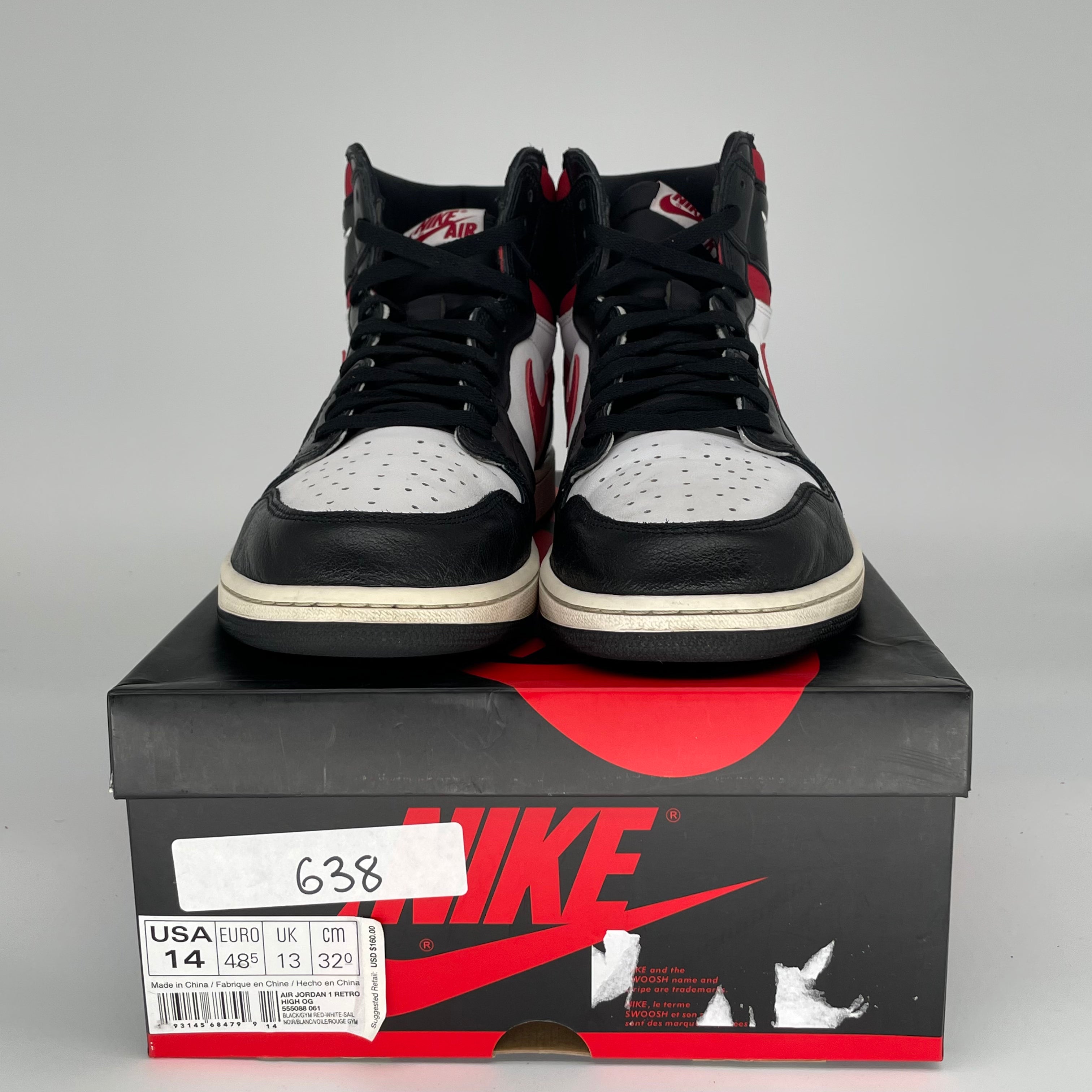 AIR JORDAN 1 BLACK GYM RED 555088-061 SIZE 14/15.5W
