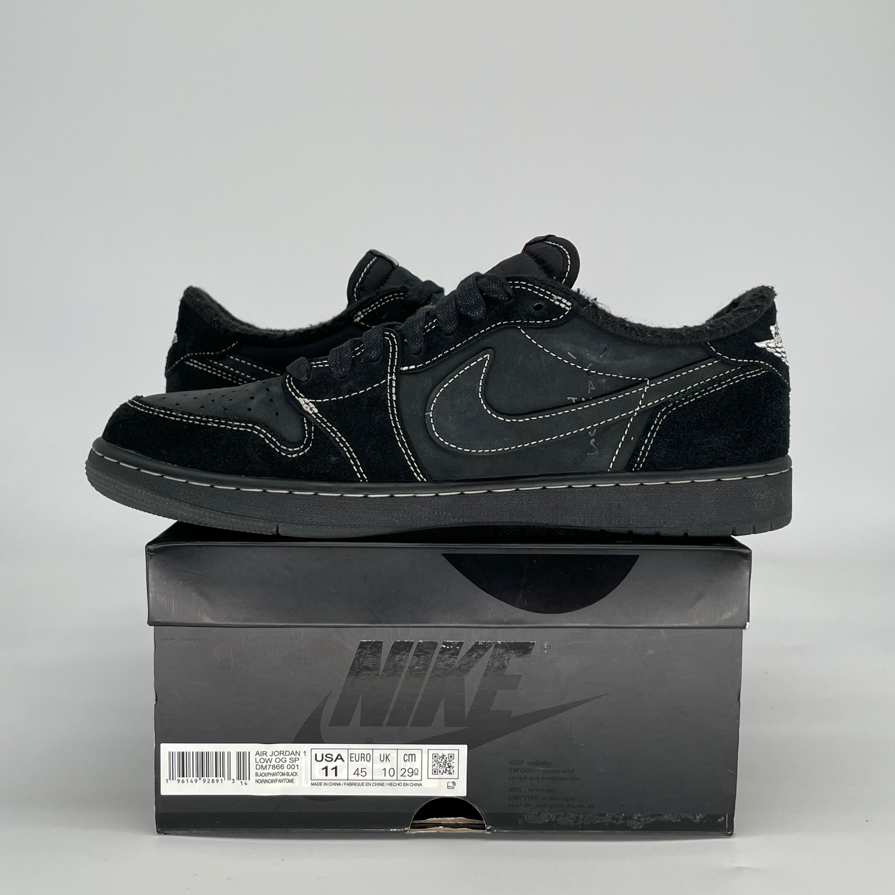 TRAVIS SCOTT X AIR JORDAN 1 LOW BLACK PHANTOM DM7866-001 SIZE 11/12.5W