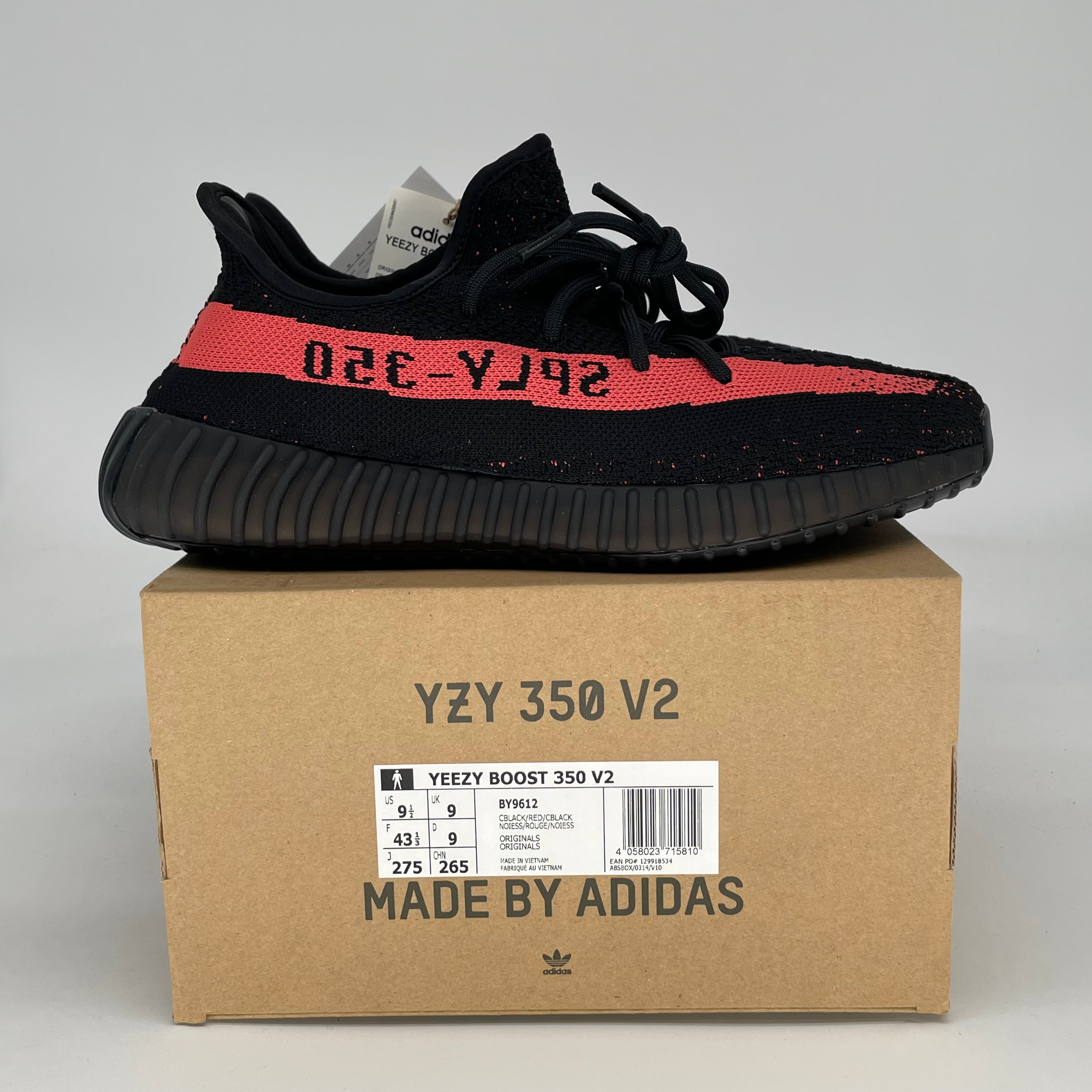 ADIDAS YEEZY 350 V2 CORE BLACK RED BY9612 SIZE 9/10.5W