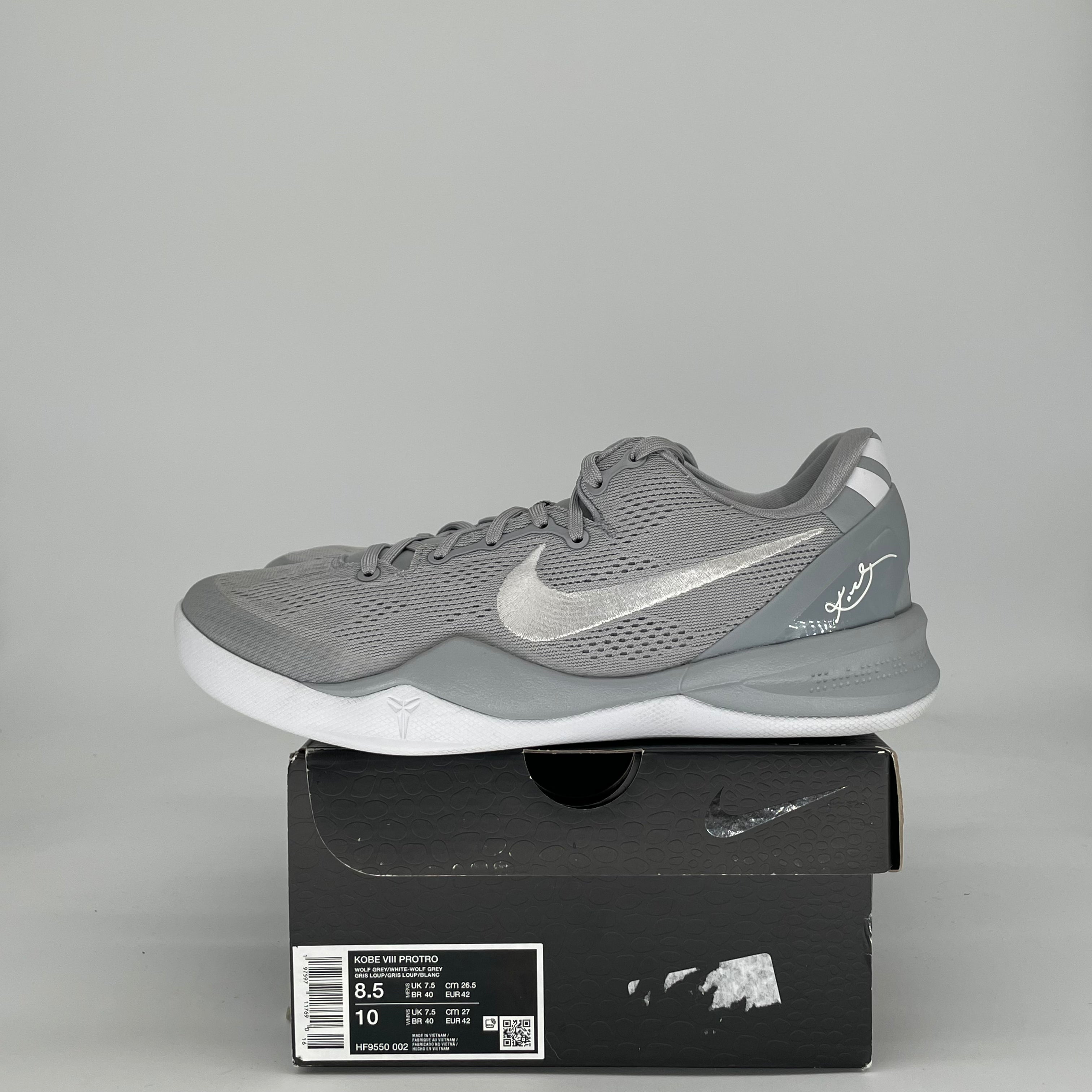 NIKE KOBE 8 PROTRO WOLF GREY HF9550-002 SIZE 8.5/10W