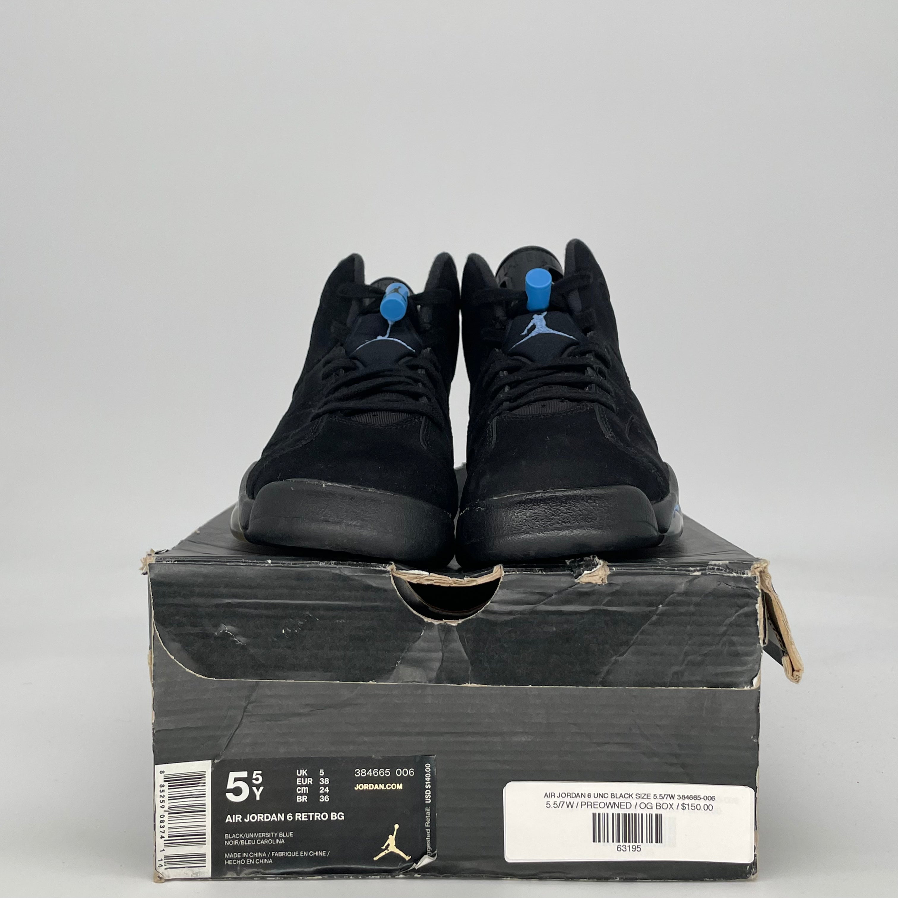 AIR JORDAN 6 UNC BLACK SIZE 5.5/7W 384665-006