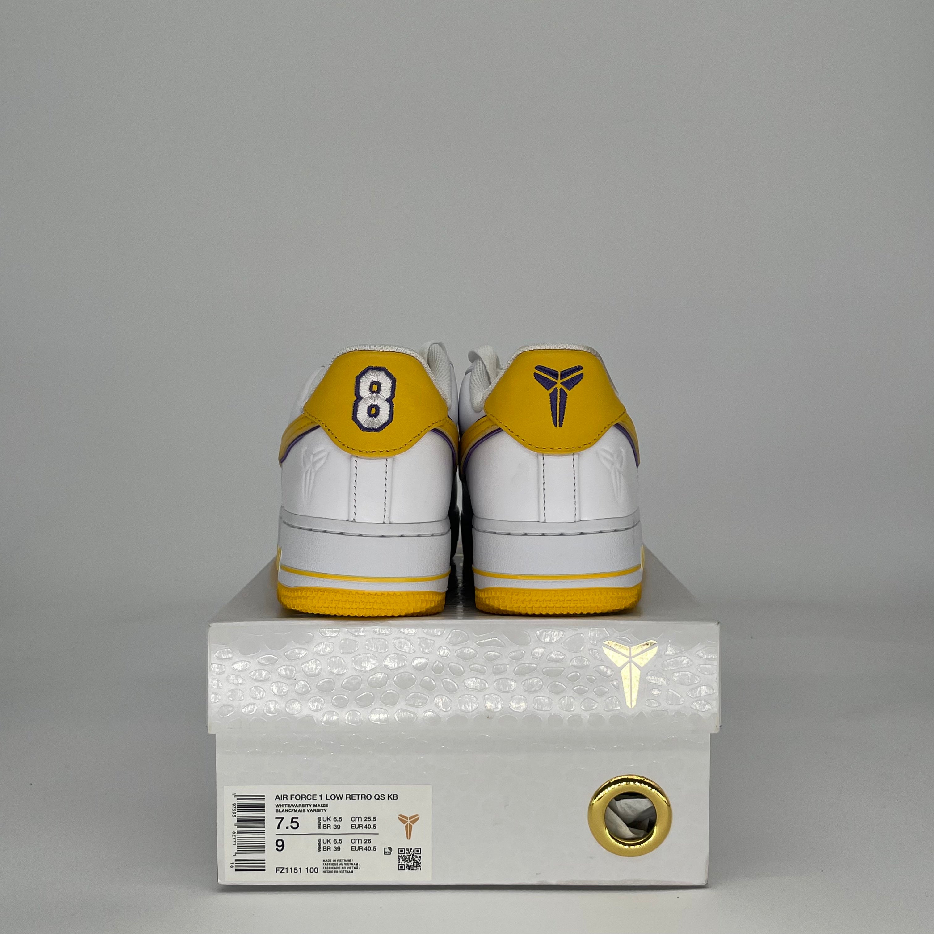 NIKE AIR FORCE 1 LOW KOBE BRYANT LAKERS HOME FZ1151-100 SIZE 7.5/9W