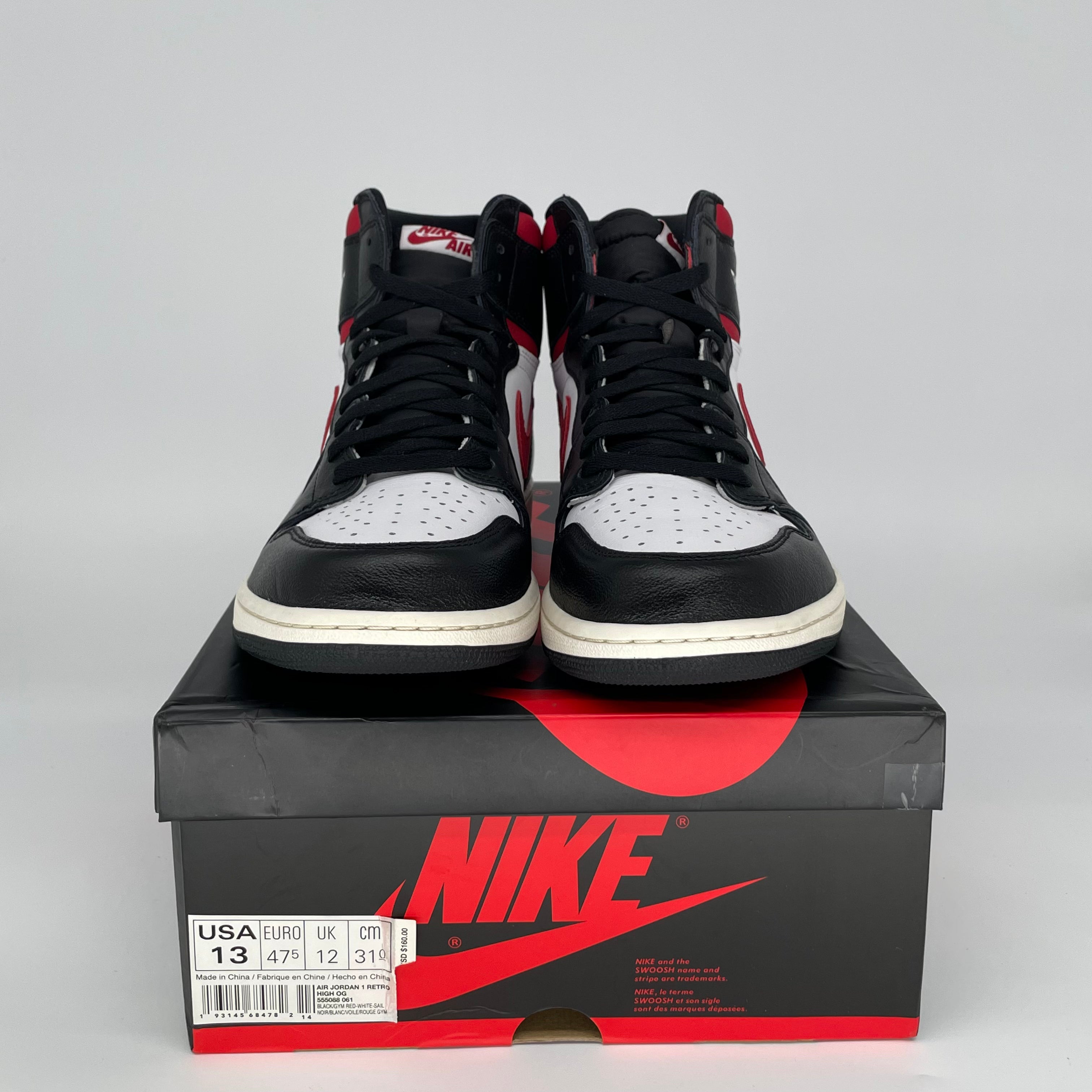 AIR JORDAN 1 BLACK GYM RED 555088-061 SIZE 13/14.5W