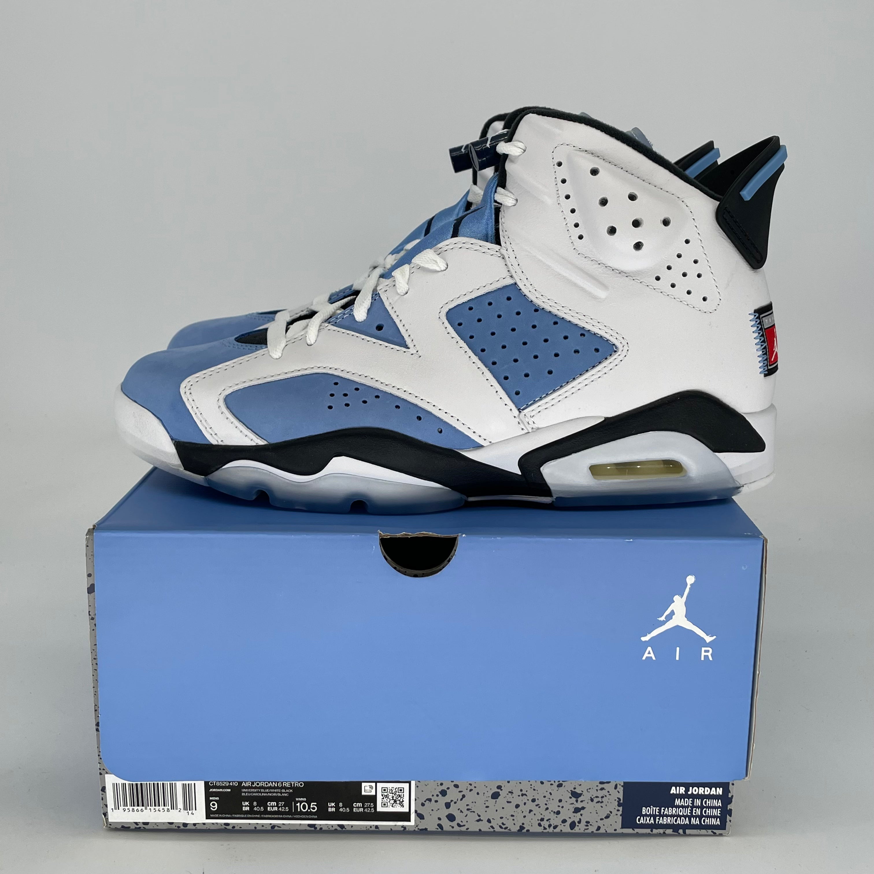 AIR JORDAN 6 UNC WHITE CT8529-410 SIZE 9/10.5W