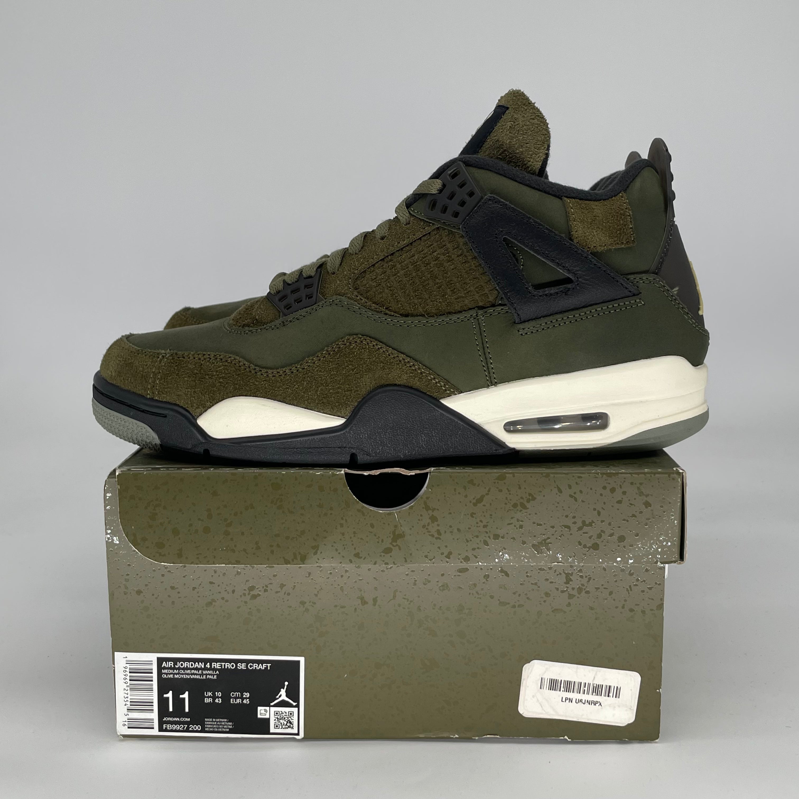 AIR JORDAN 4 CRAFT MEDIUM OLIVE FB9927-200 SIZE 11/12.5W