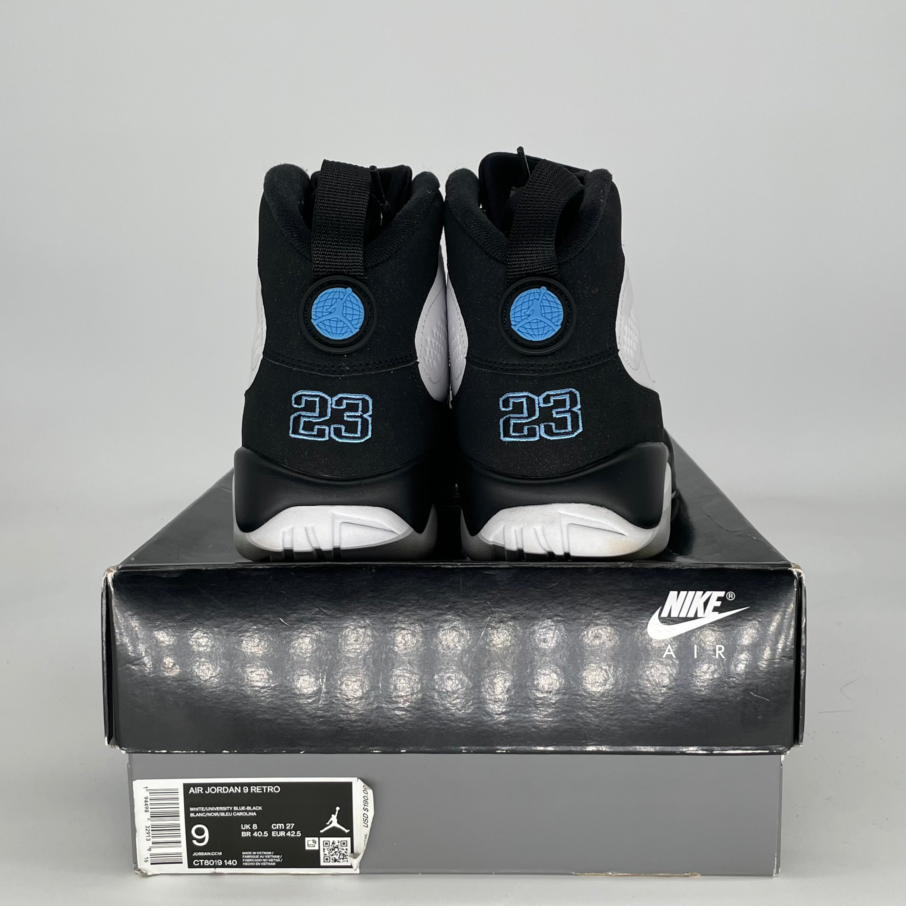 AIR JORDAN 9 UNIVERSITY BLUE CT8019-140 SIZE 9/10.5W