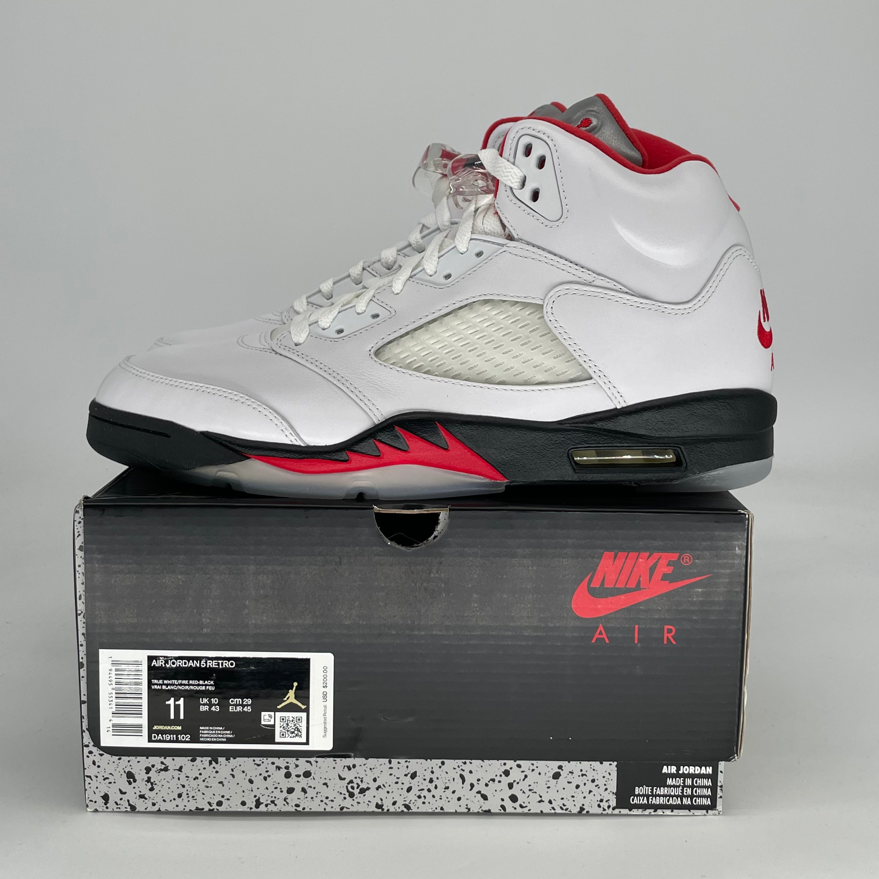 AIR JORDAN 5 FIRE RED SILVER TONGUE DA1911-102 SIZE 11/12.5W