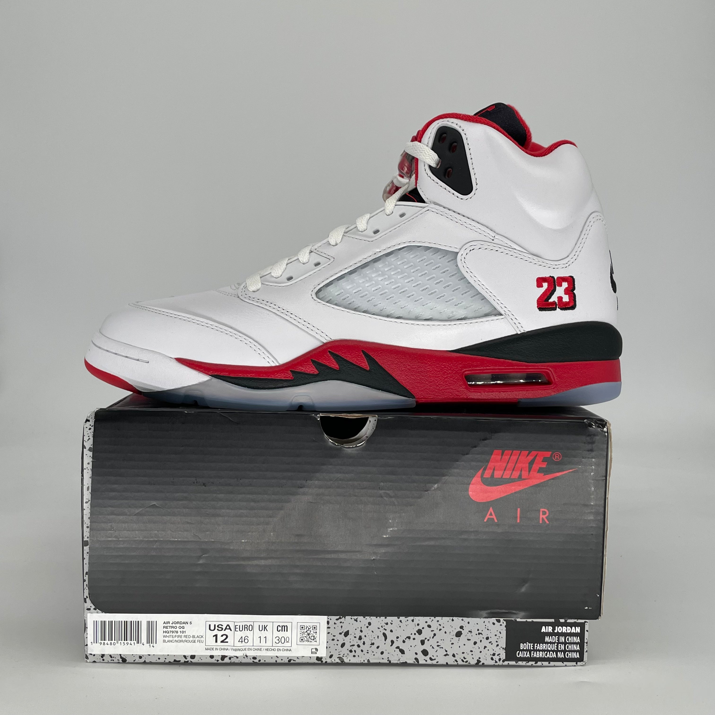 AIR JORDAN 5 FIRE RED BLACK TONGUE HQ7978-101 SIZE 12/13.5W