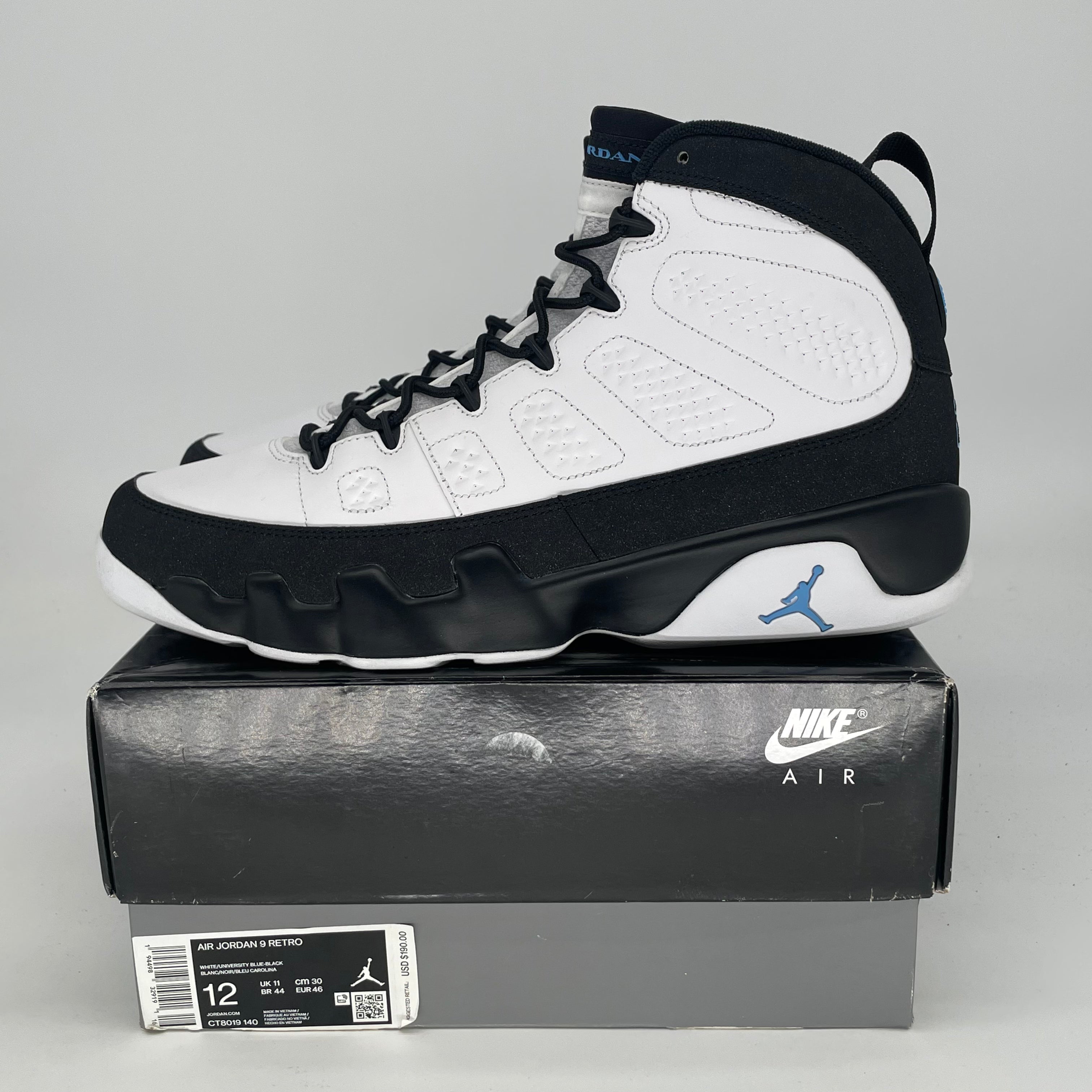 AIR JORDAN 9 UNIVERSITY BLUE CT8019-140 SIZE 12/13.5W