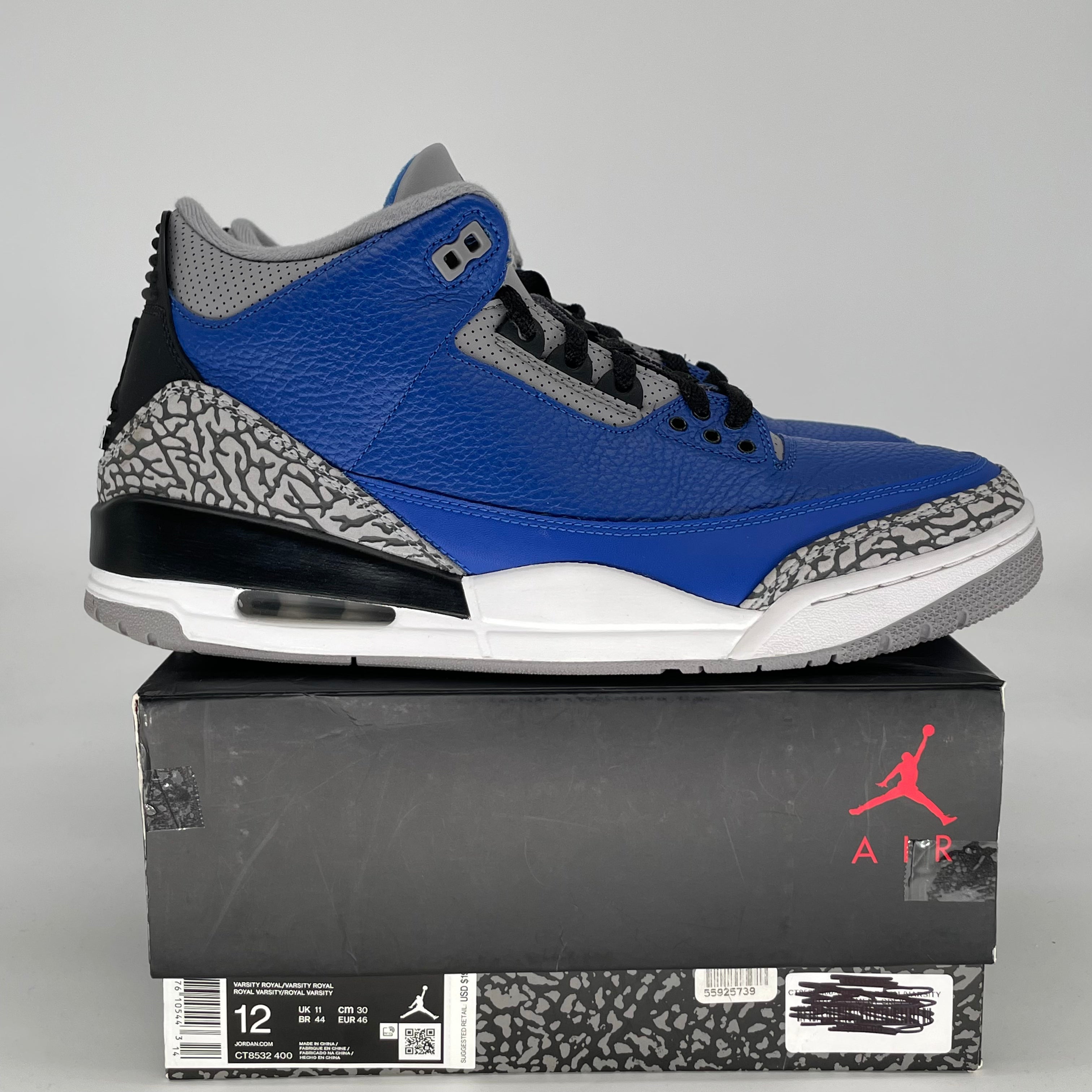 AIR JORDAN 3 VARSITY ROYAL CEMENT CT8532-400 SIZE 12/13.5W