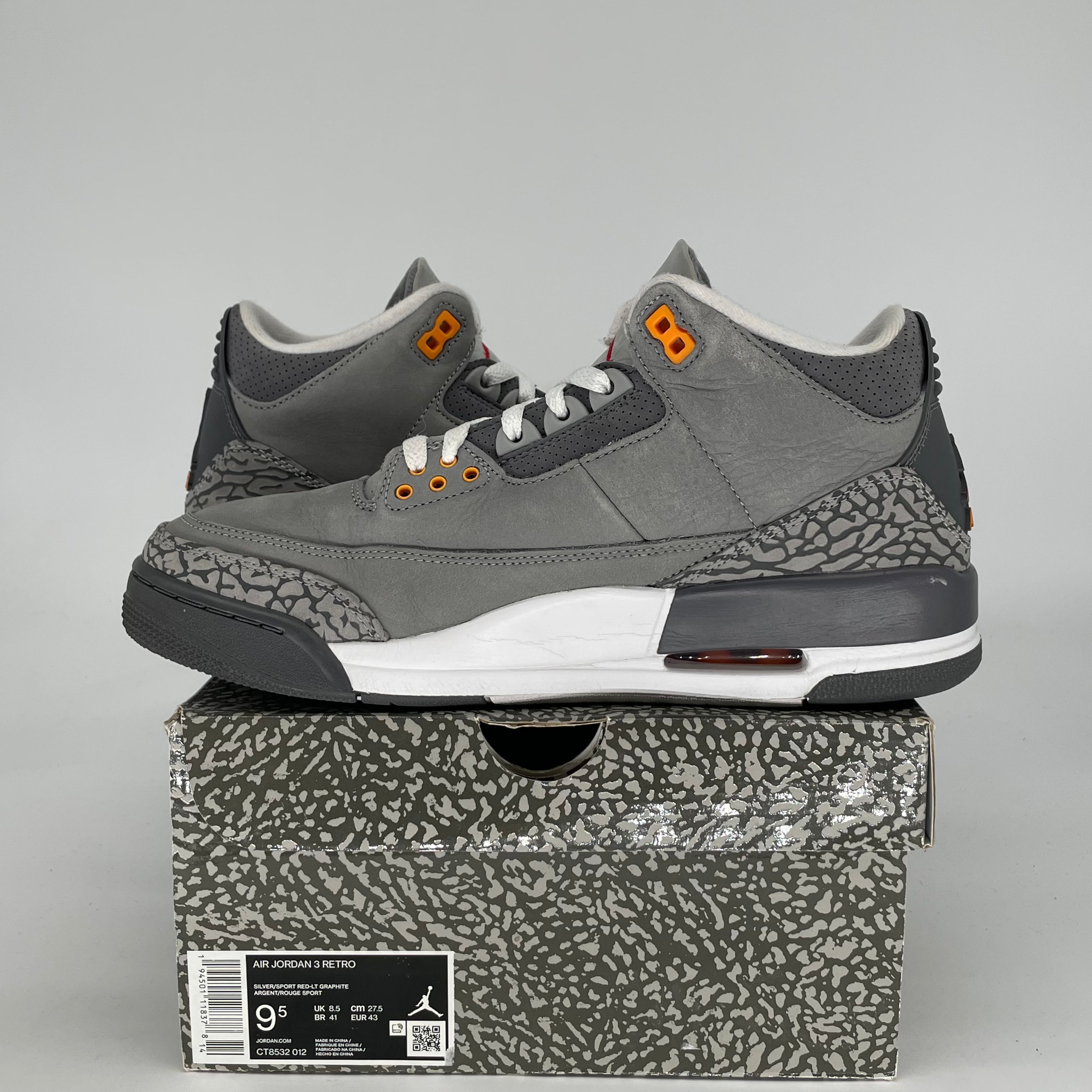 AIR JORDAN 3 COOL GREY CT8532-012 SIZE 9.5/11W