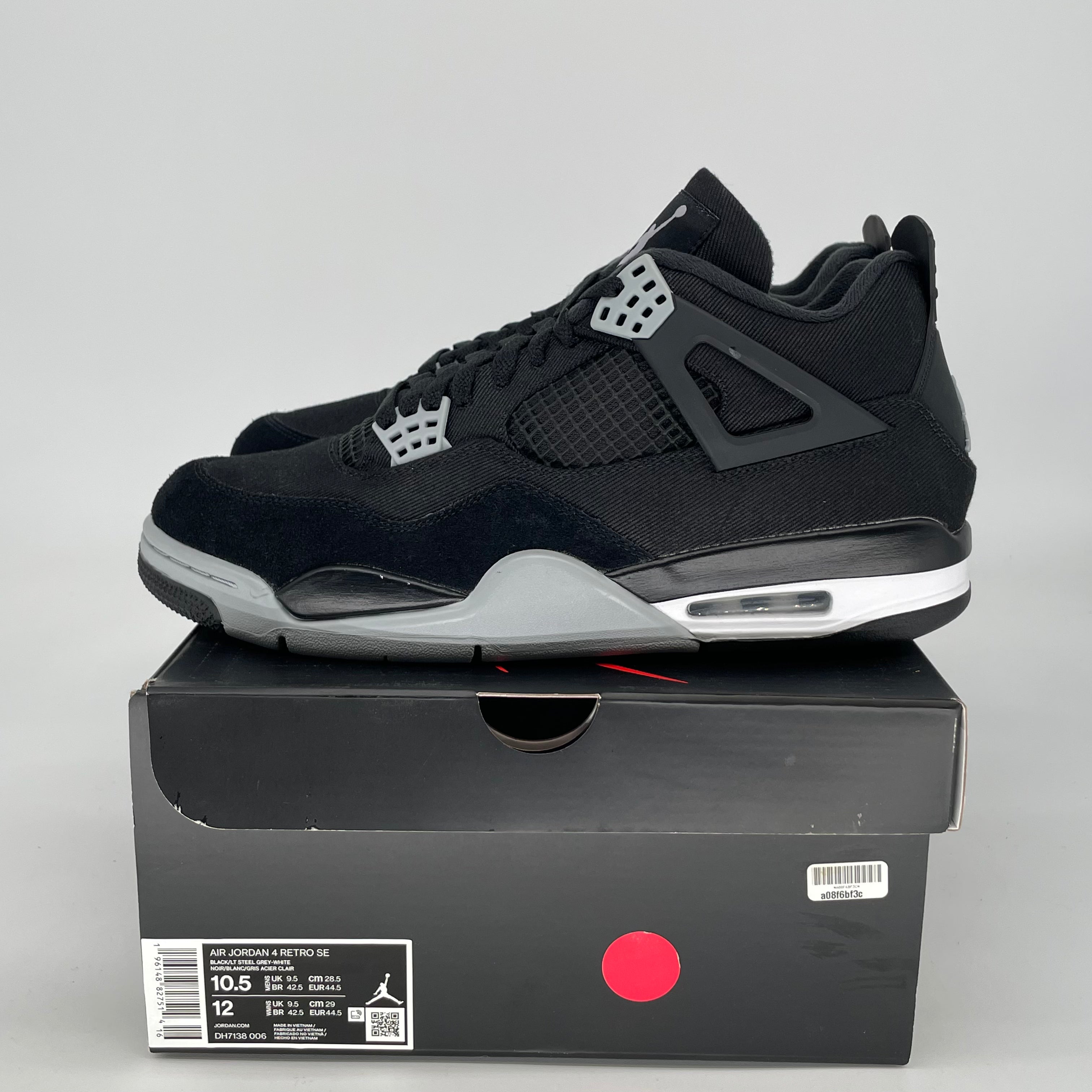 AIR JORDAN 4 BLACK CANVAS DH7138-006 SIZE 10.5/12W