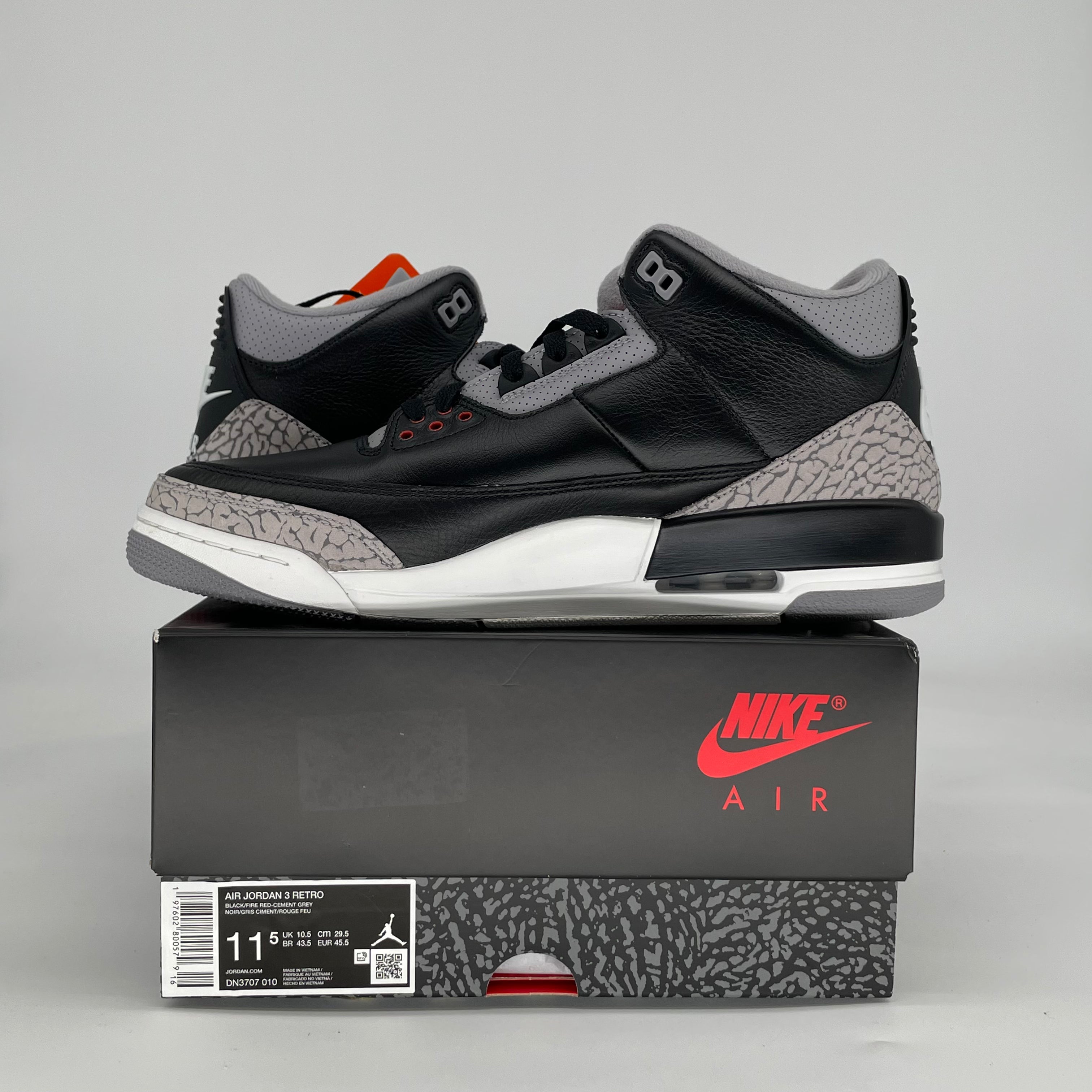 AIR JORDAN 3 BLACK CEMENT 2024 DN3707-010 SIZE 11.5/13W