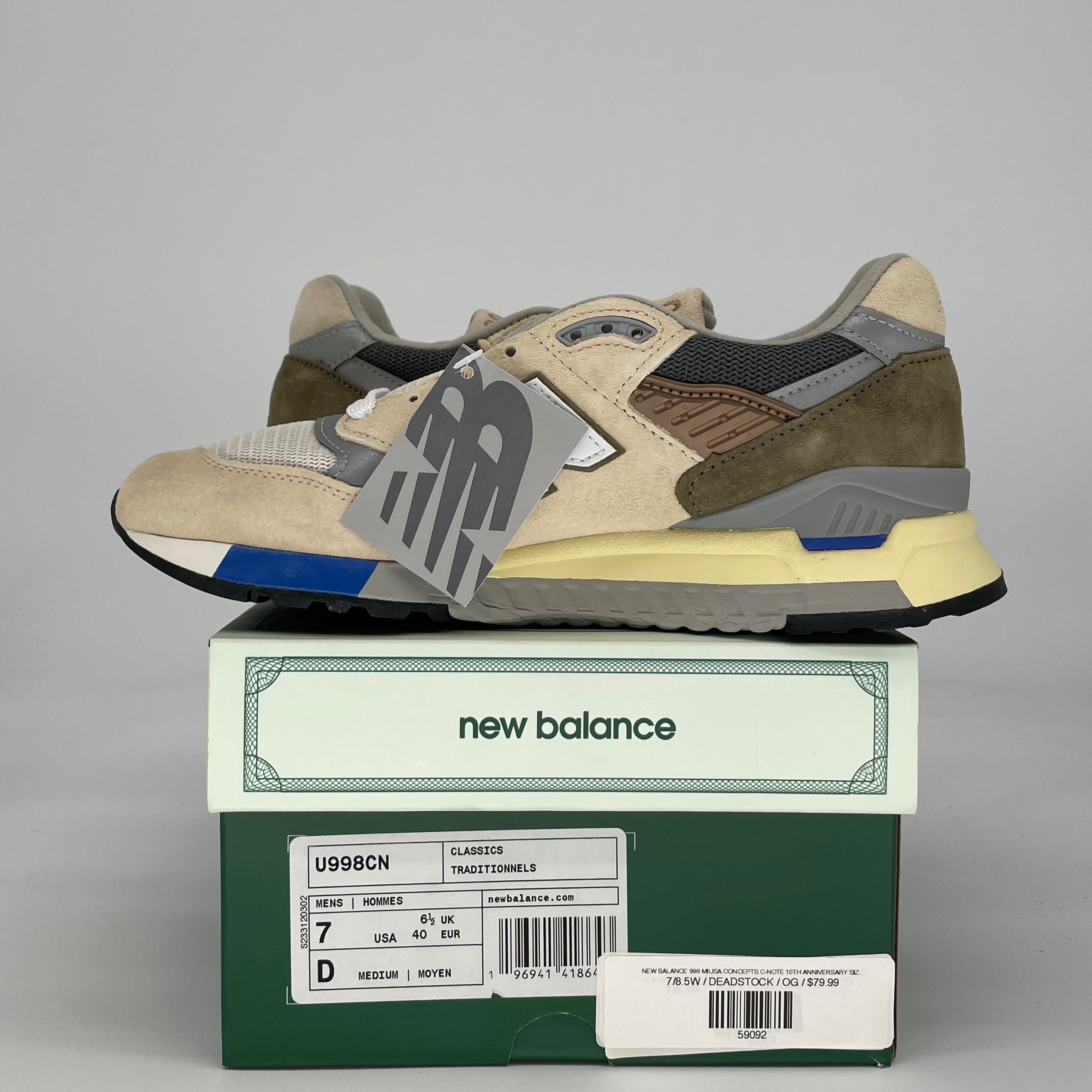 NEW BALANCE 998 MIUSA CONCEPTS C-NOTE 10TH ANNIVERSARY SIZE 7/8.5W U998CN