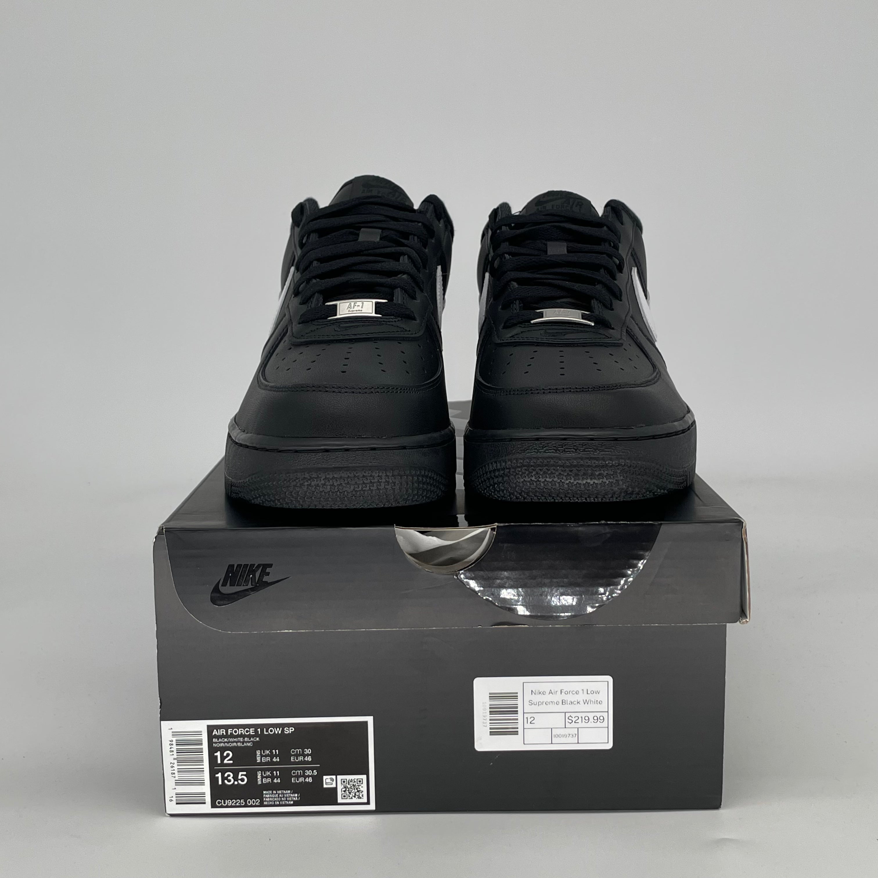 SUPREME X NIKE AIR FORCE 1 LOW BLACK WHITE CU9225-002 SIZE 12/13.5W
