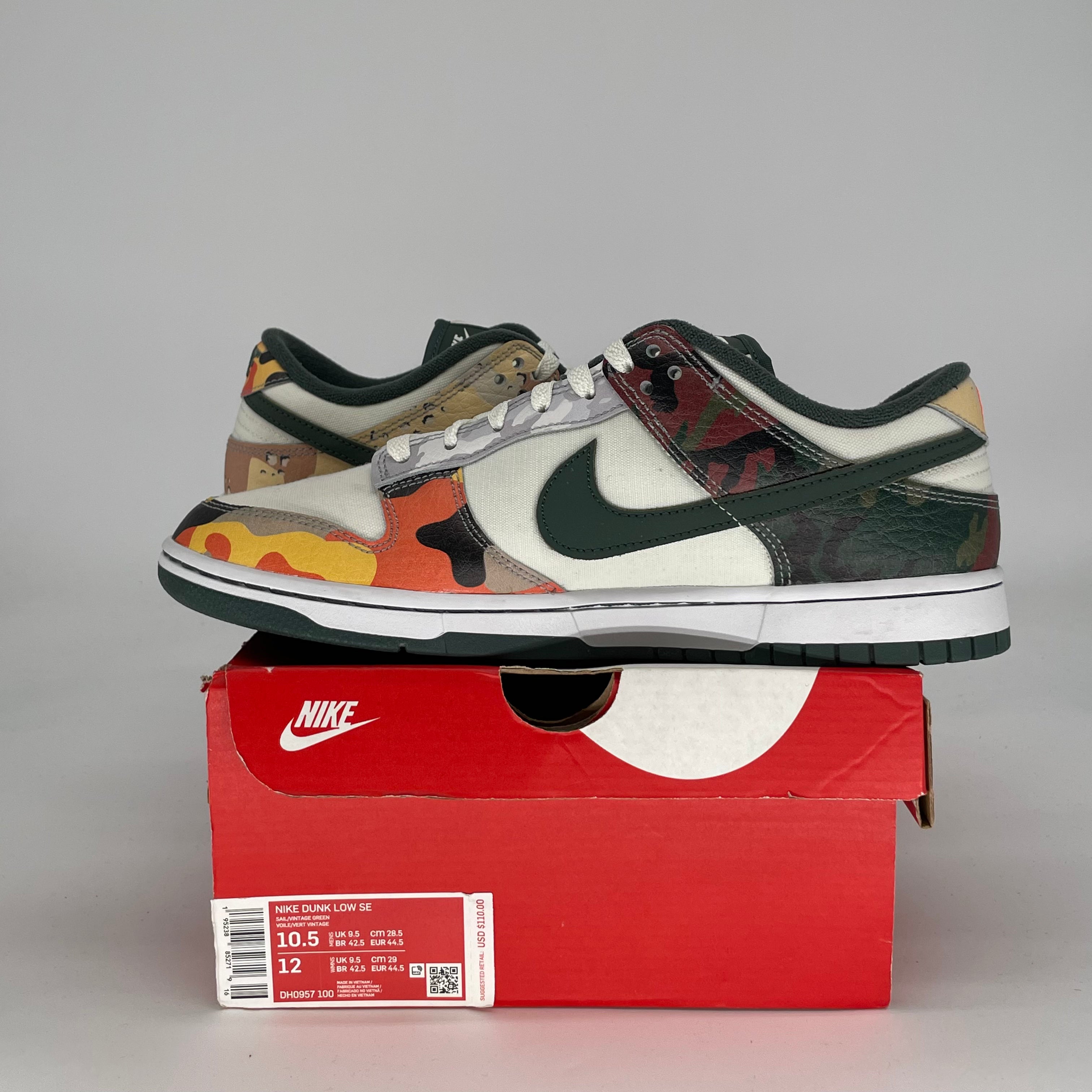 NIKE DUNK LOW SAIL MULTI CAMO DH0957-100 SIZE 10.5/12W