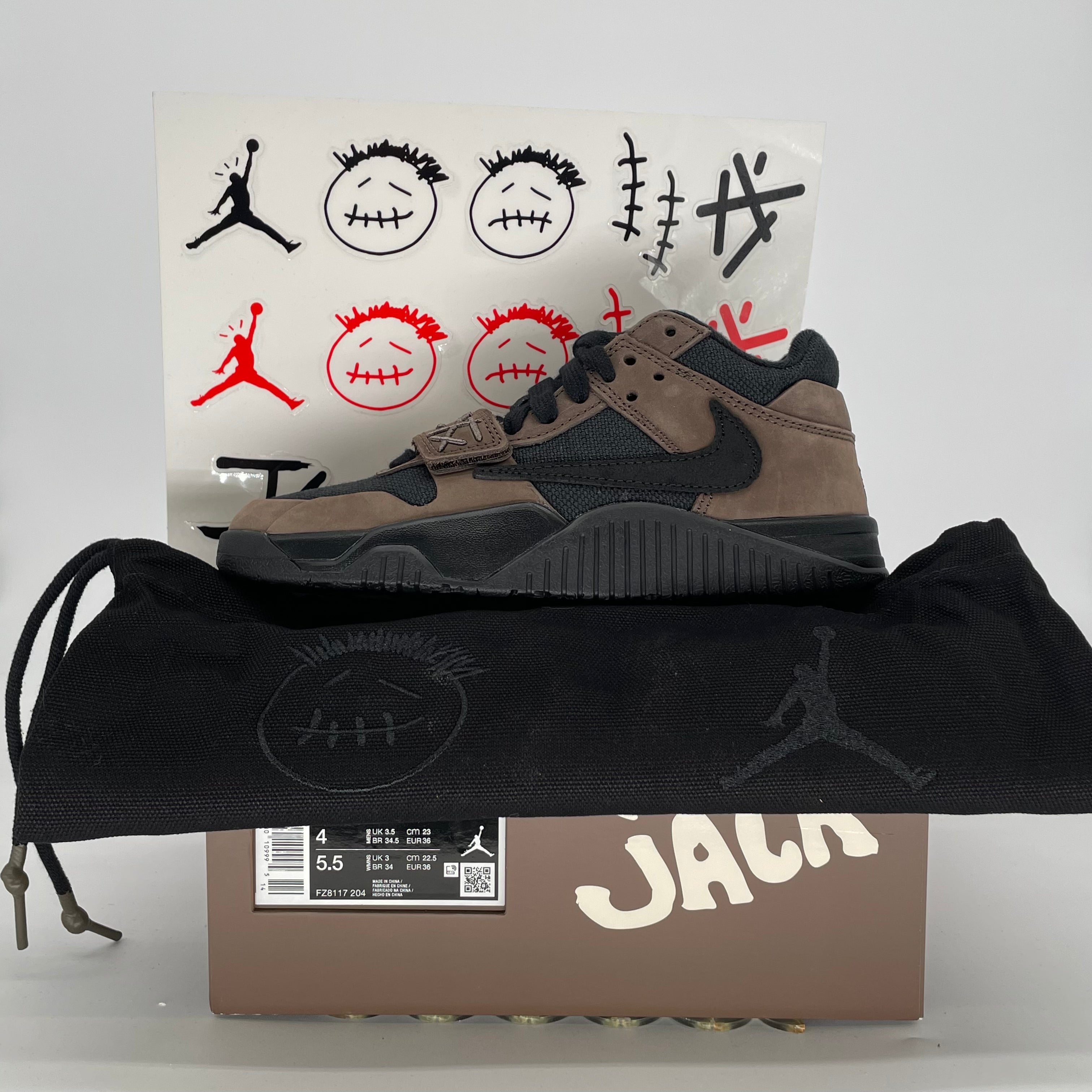 TRAVIS SCOTT X JORDAN JUMPMAN JACK TR DARK MOCHA FZ8117-204 SIZE 4/5.5W