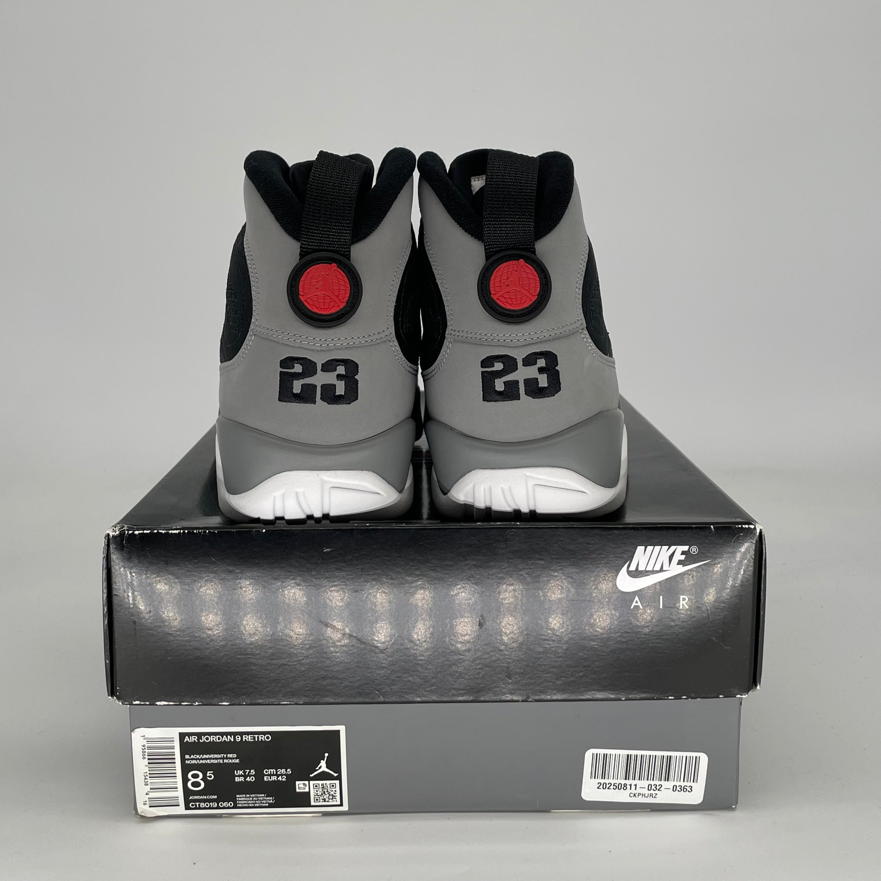 AIR JORDAN 9 PARTICLE GREY CT8019-060 SIZE 8.5/10W