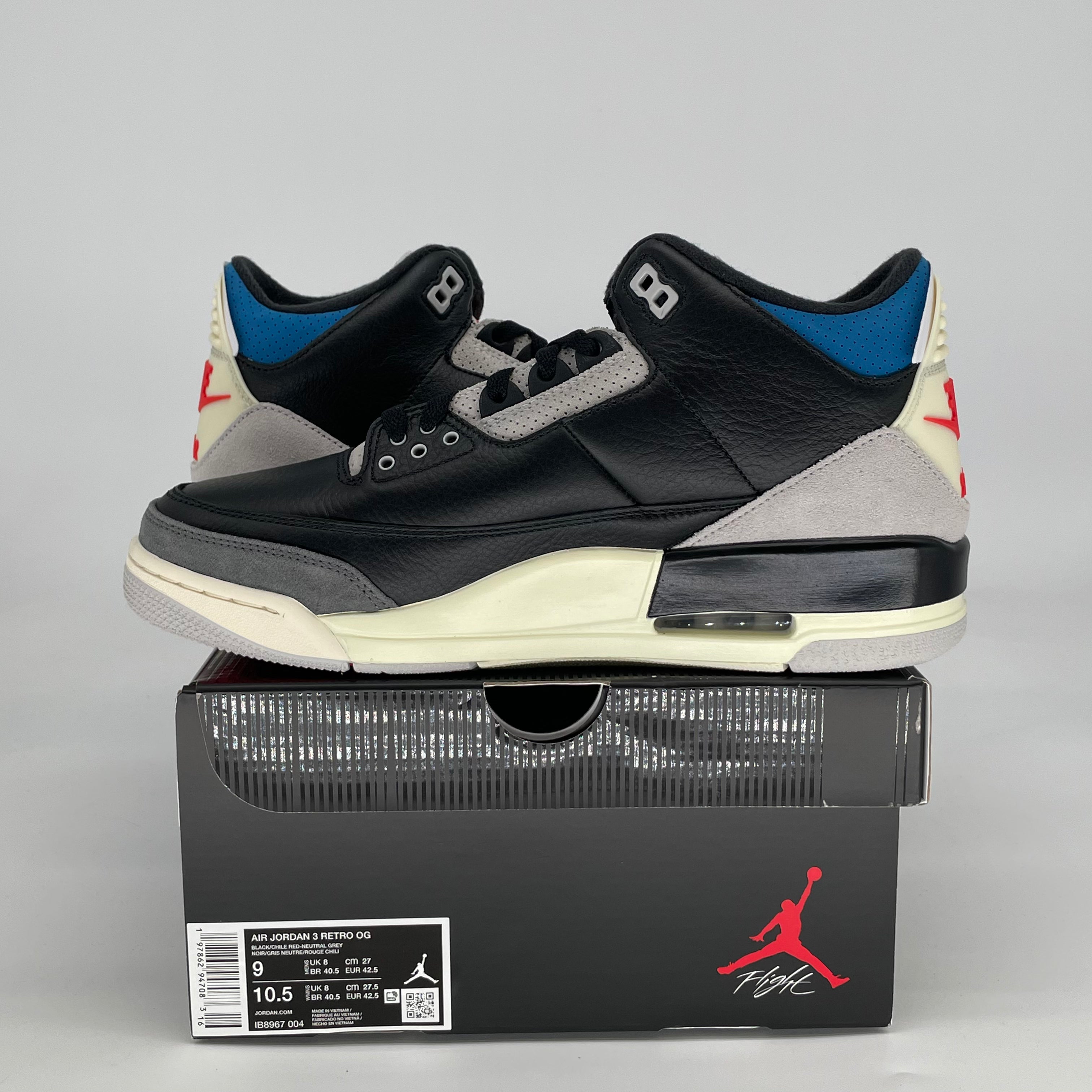 AIR JORDAN 3 RARE AIR IB8967-004 SIZE 9/10.5W