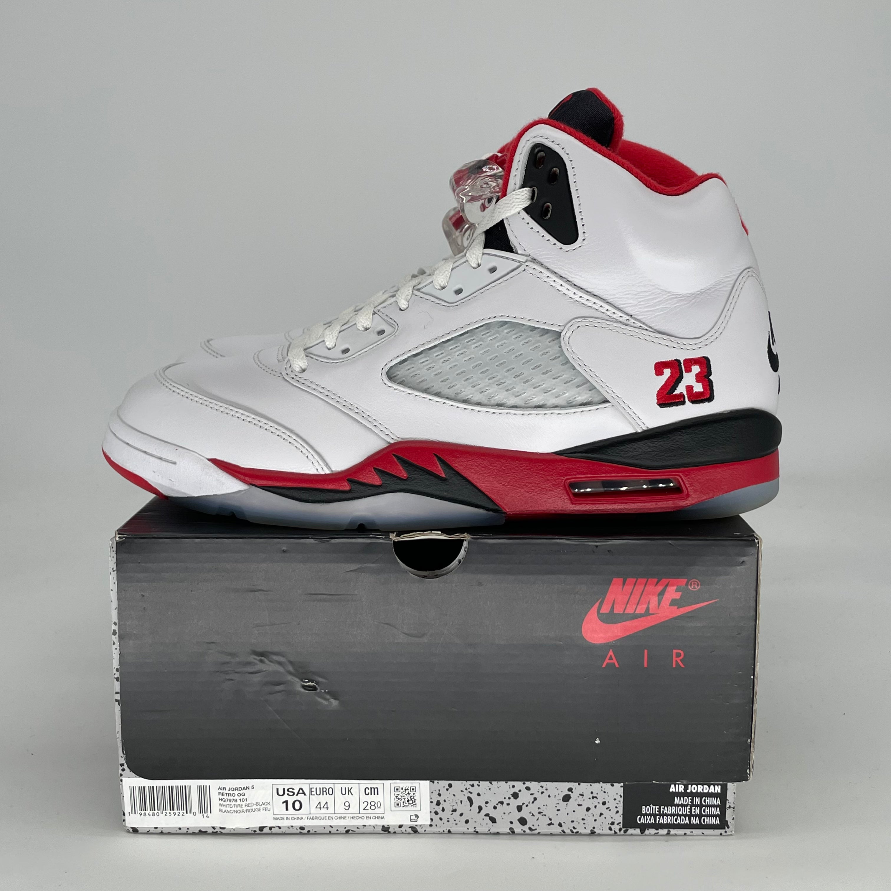 AIR JORDAN 5 FIRE RED BLACK TONGUE HQ7978-101 SIZE 10/11.5W