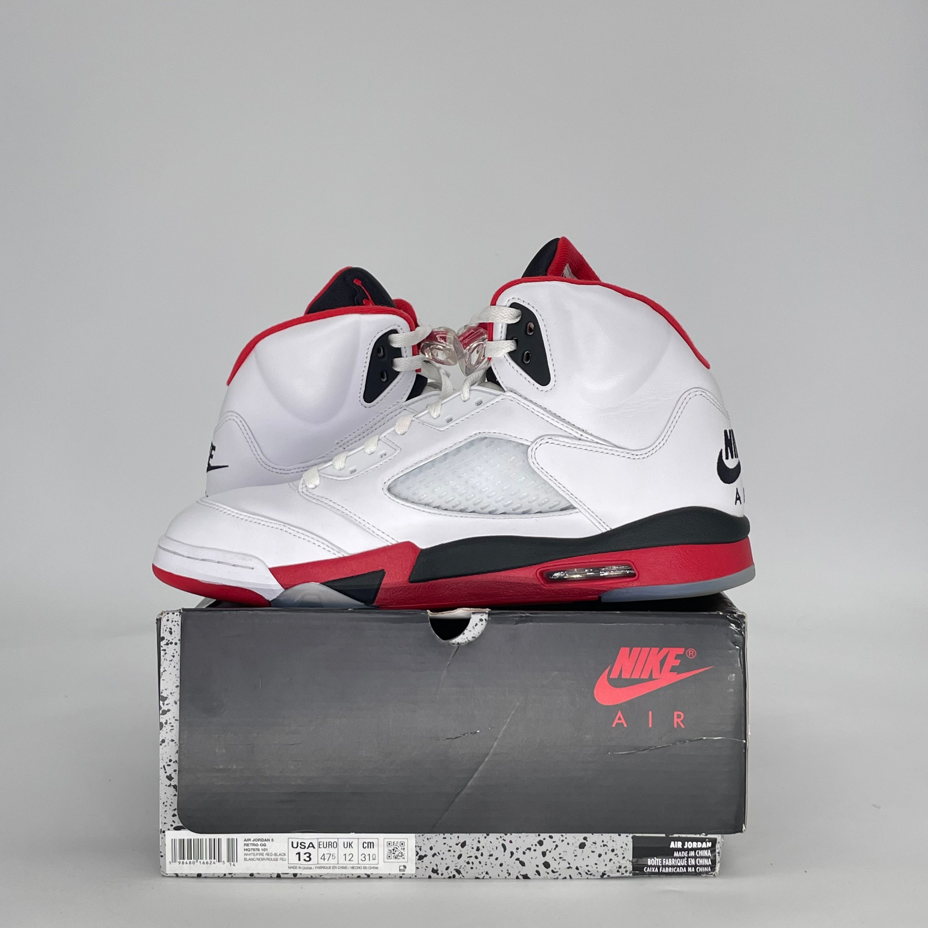 AIR JORDAN 5 FIRE RED BLACK TONGUE HQ7978-101 SIZE 13/14.5W