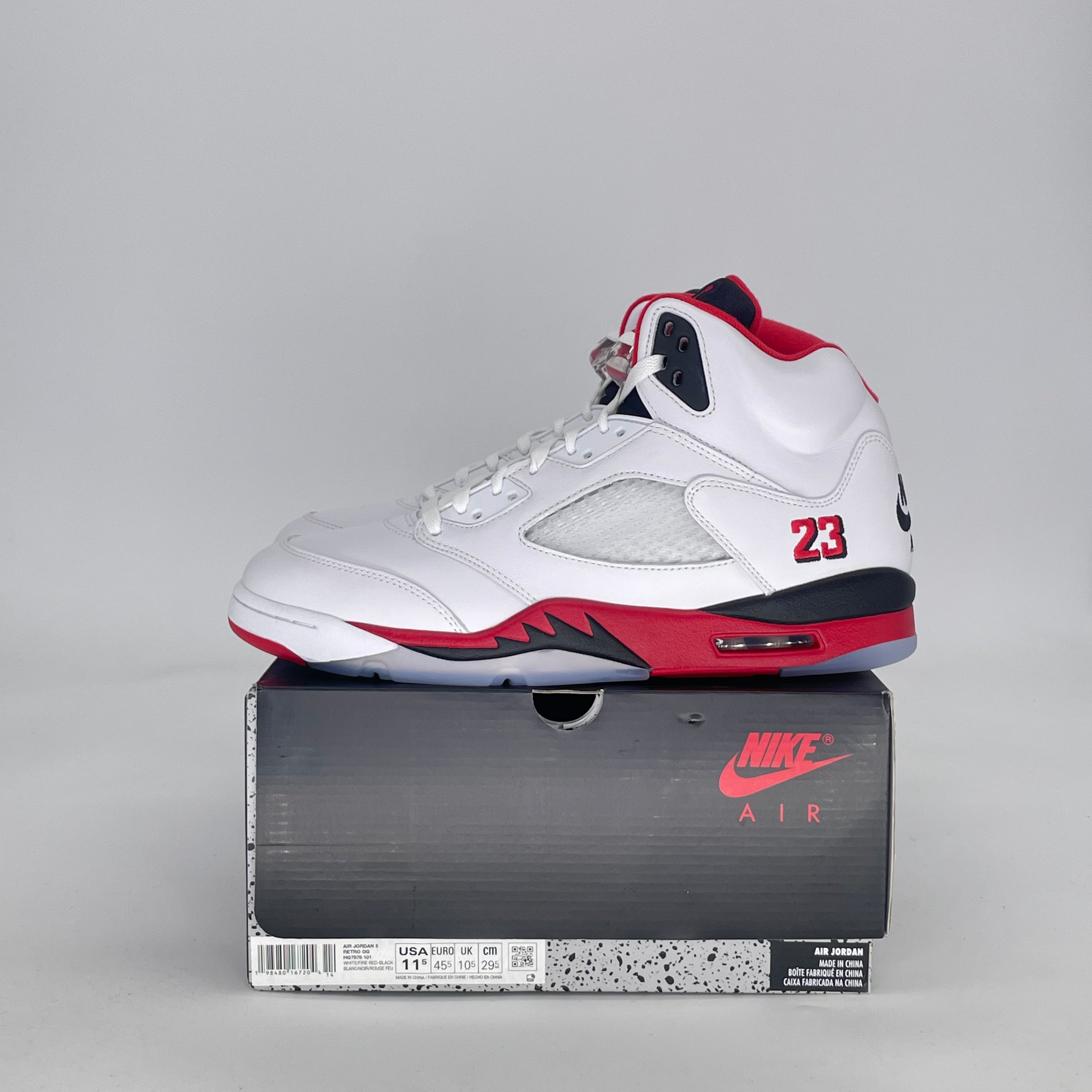 AIR JORDAN 5 FIRE RED BLACK TONGUE HQ7978-101 SIZE 11.5/13W