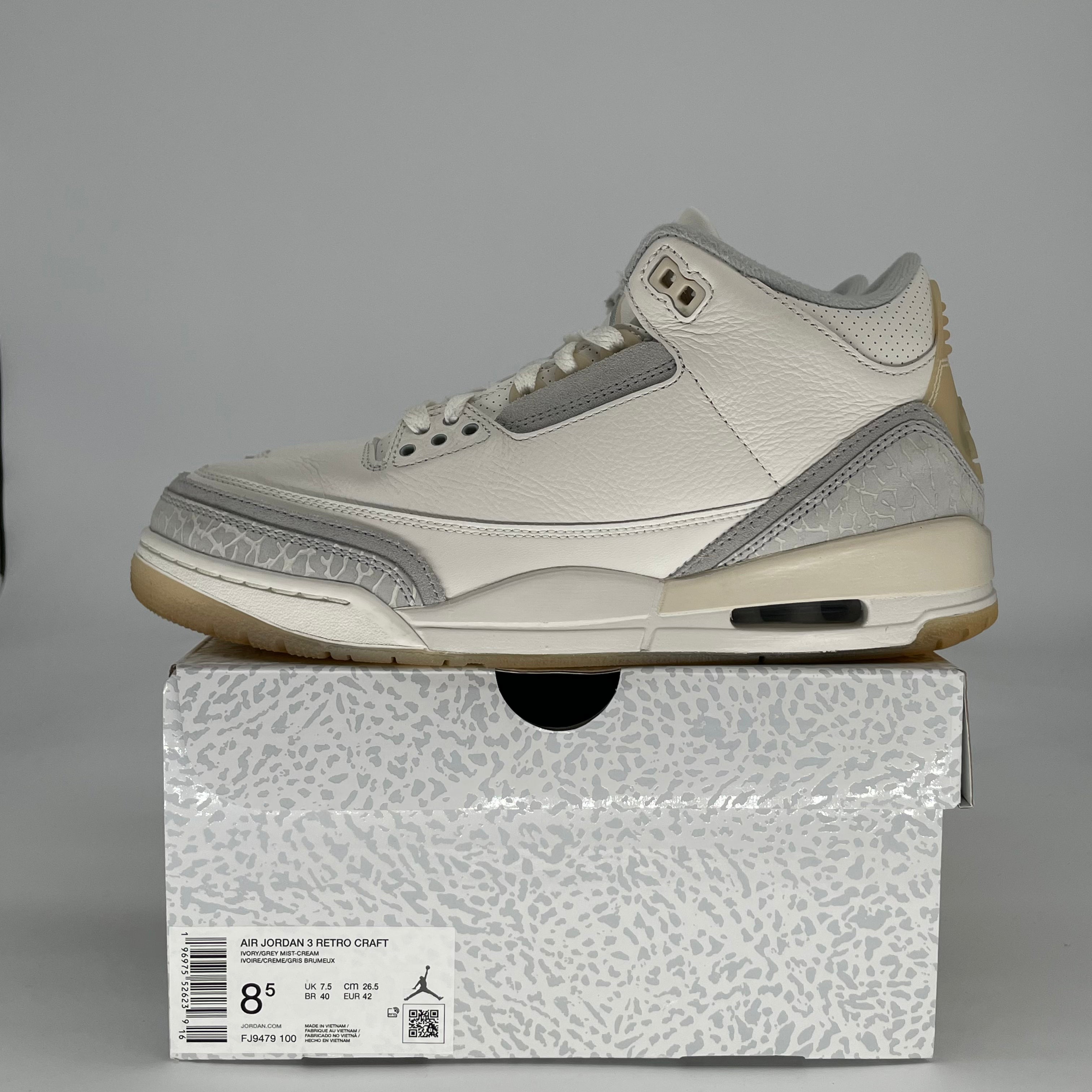 AIR JORDAN 3 CRAFT IVORY FJ9479-100 SIZE 8.5/10W