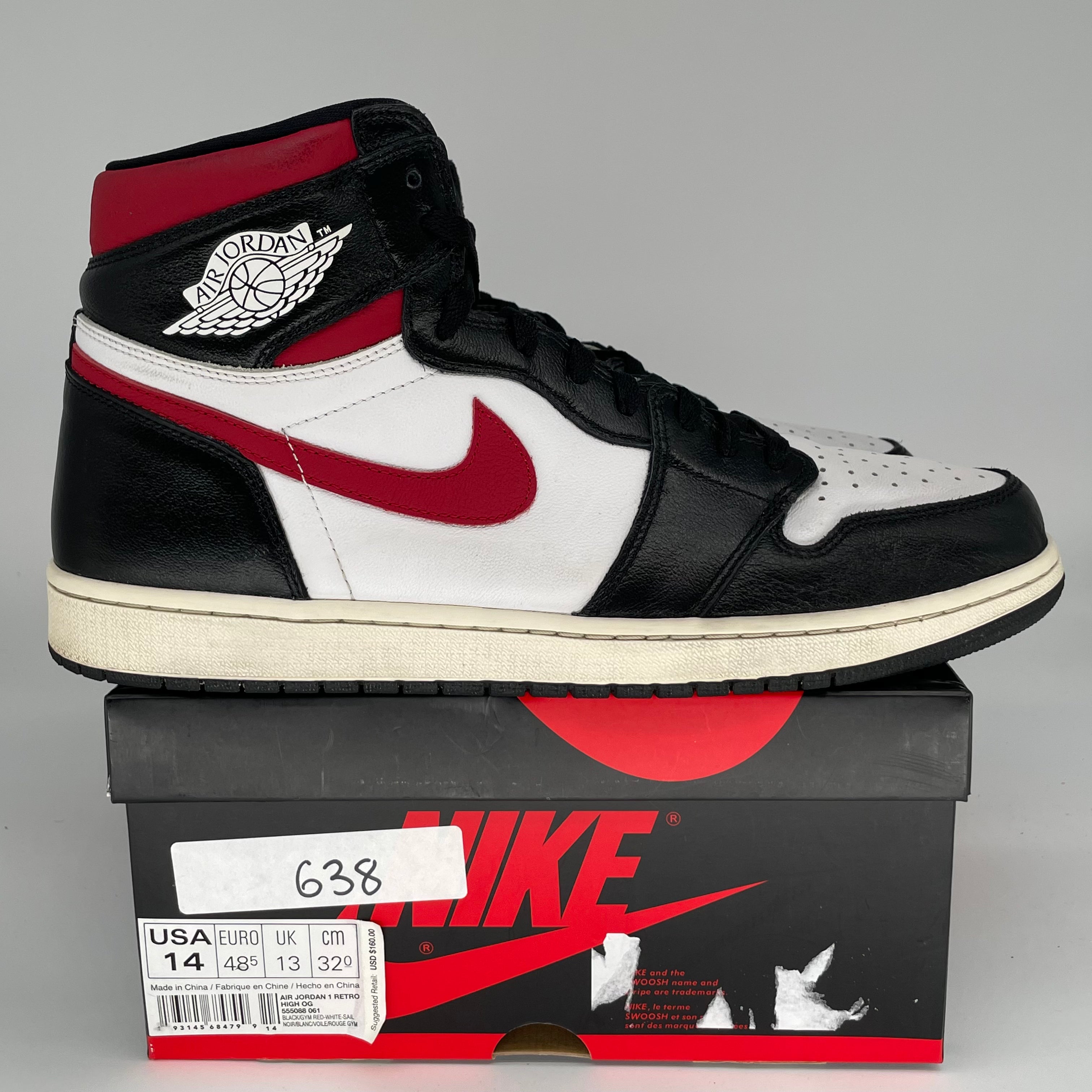 AIR JORDAN 1 BLACK GYM RED 555088-061 SIZE 14/15.5W