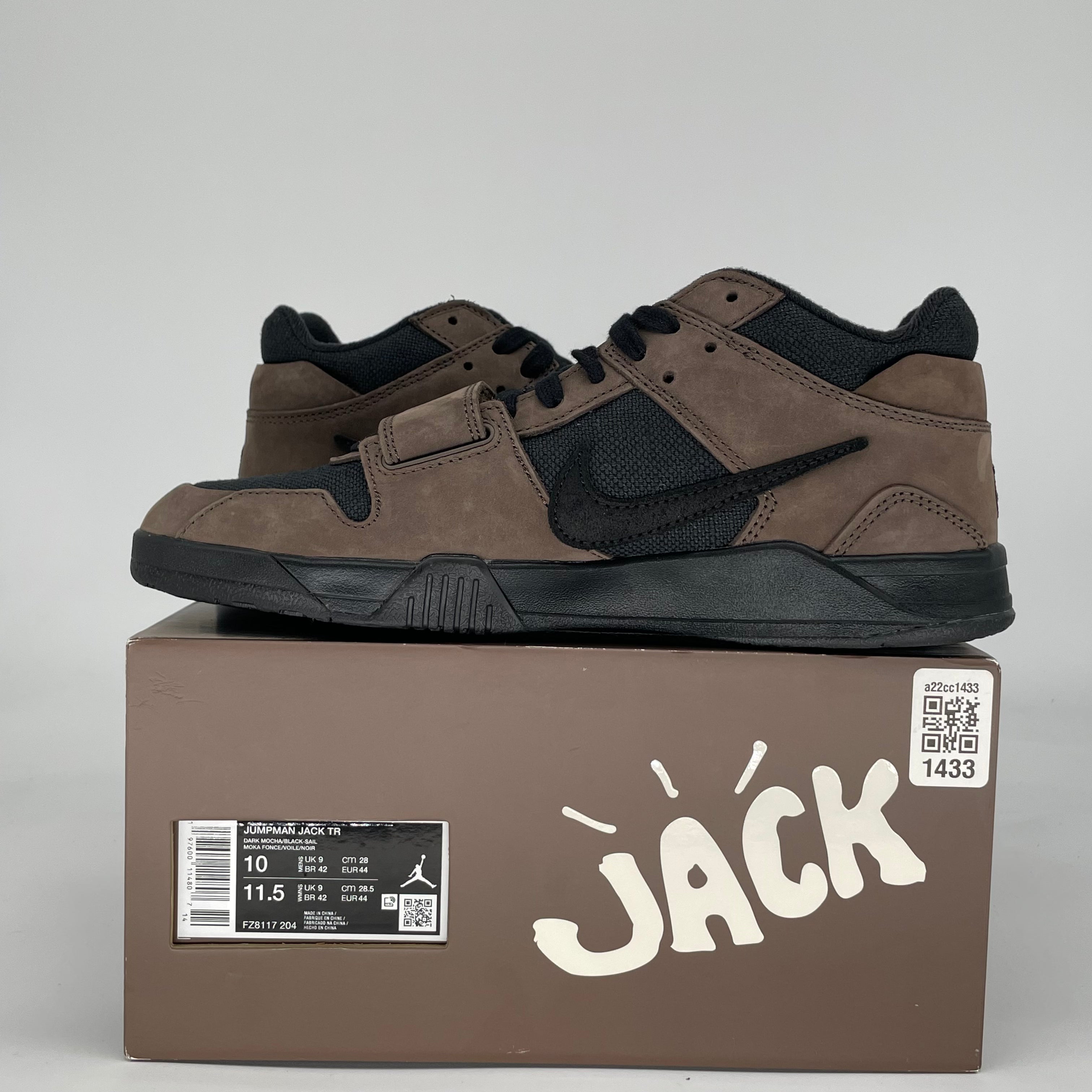TRAVIS SCOTT X JORDAN JUMPMAN JACK TR DARK MOCHA FZ8117-204 SIZE 10/11.5W