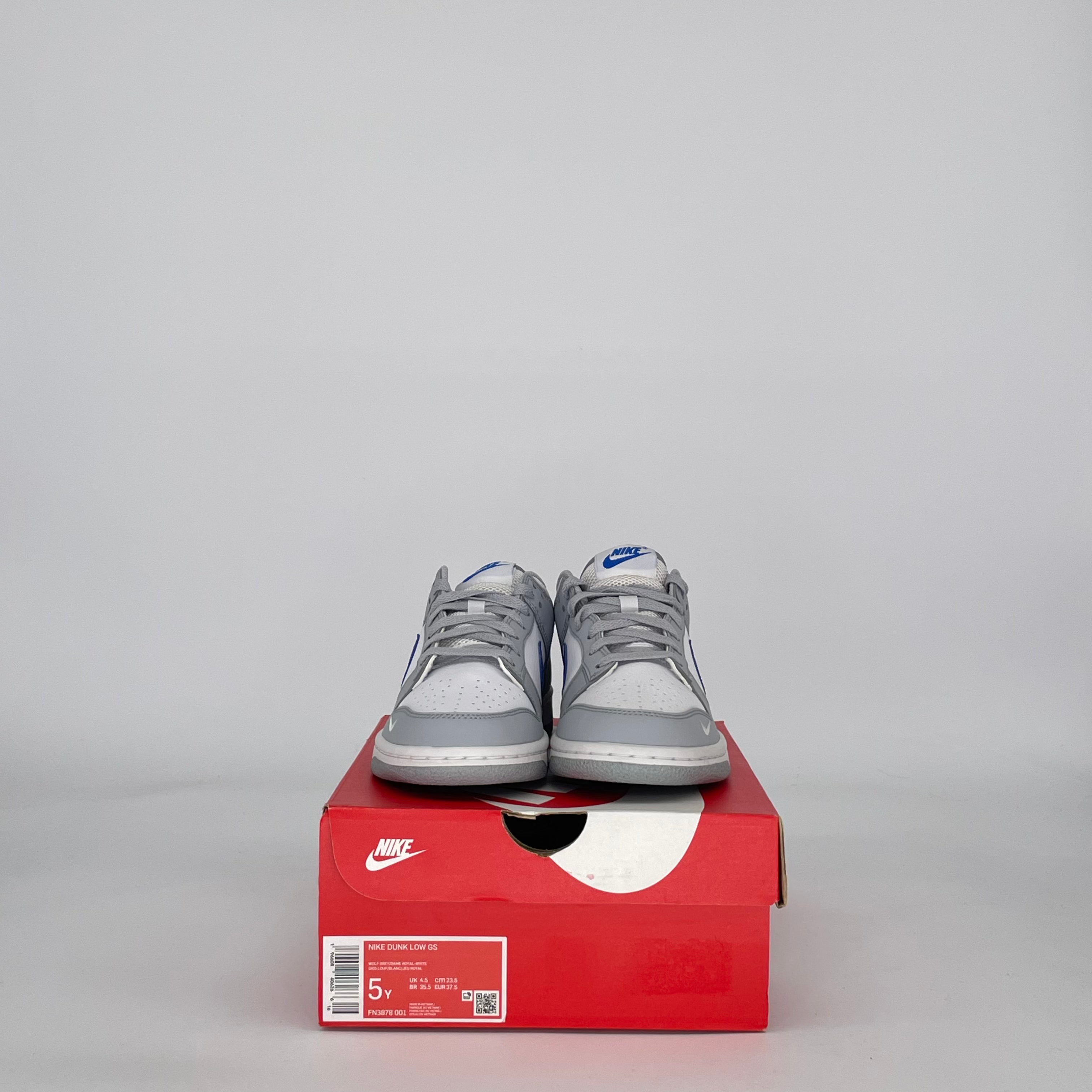 NIKE DUNK LOW MINI SWOOSH WOLF GREY GAME ROYAL FN3878-001 SIZE 5/6.5W GS