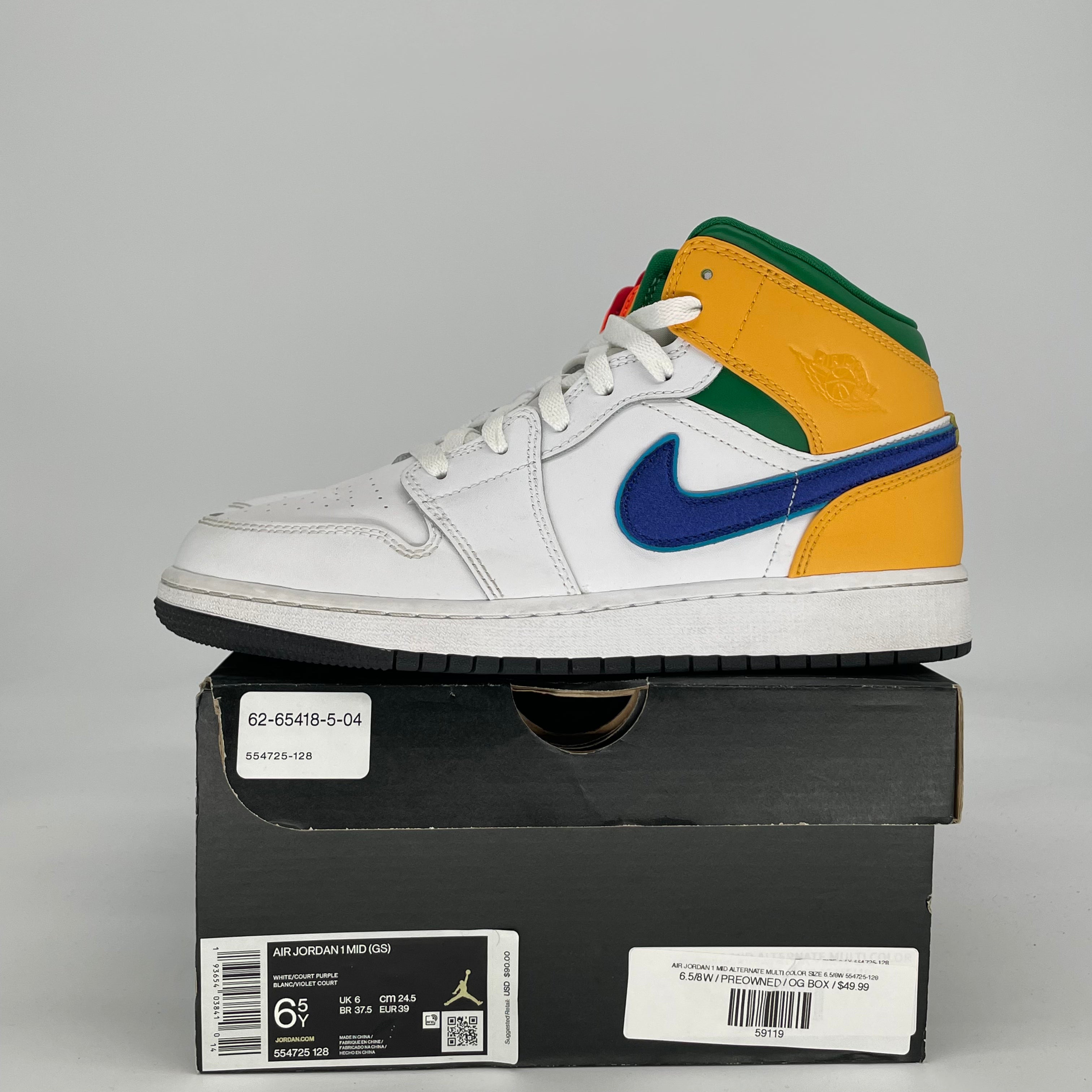 AIR JORDAN 1 MID ALTERNATE MULTI COLOR SIZE 6.5/8W 554725-128