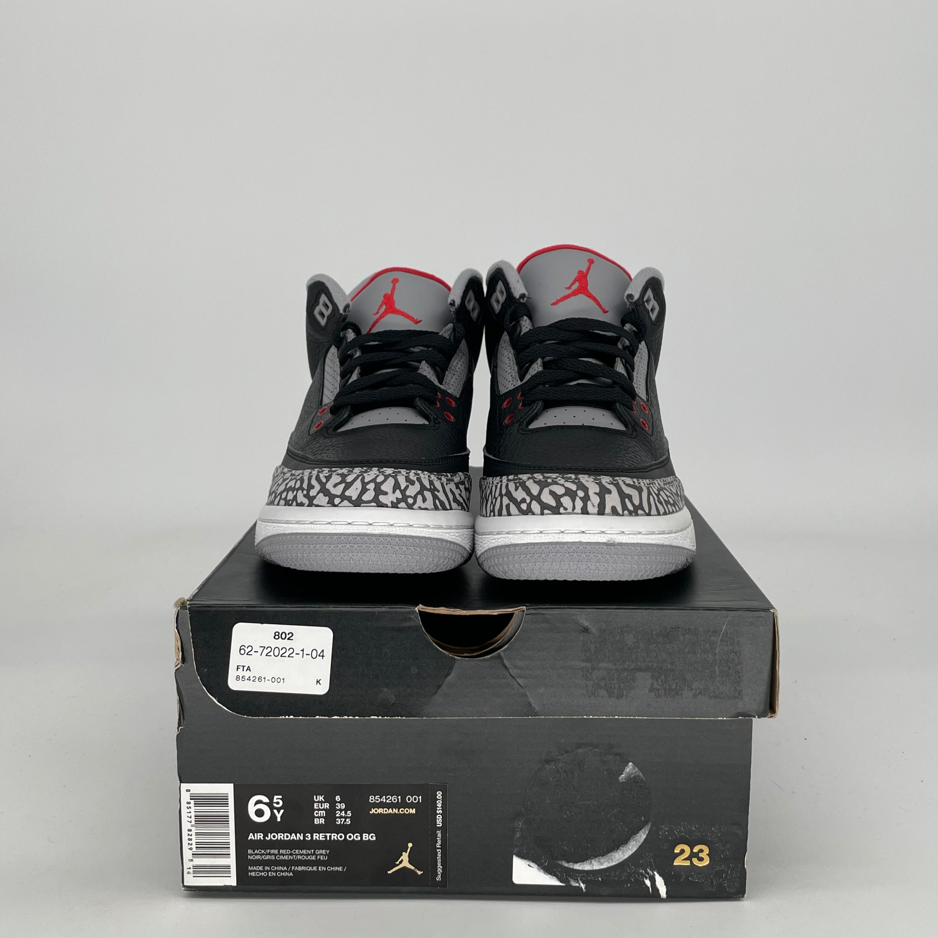 AIR JORDAN 3 BLACK CEMENT 854261-001 SIZE 6.5/8W