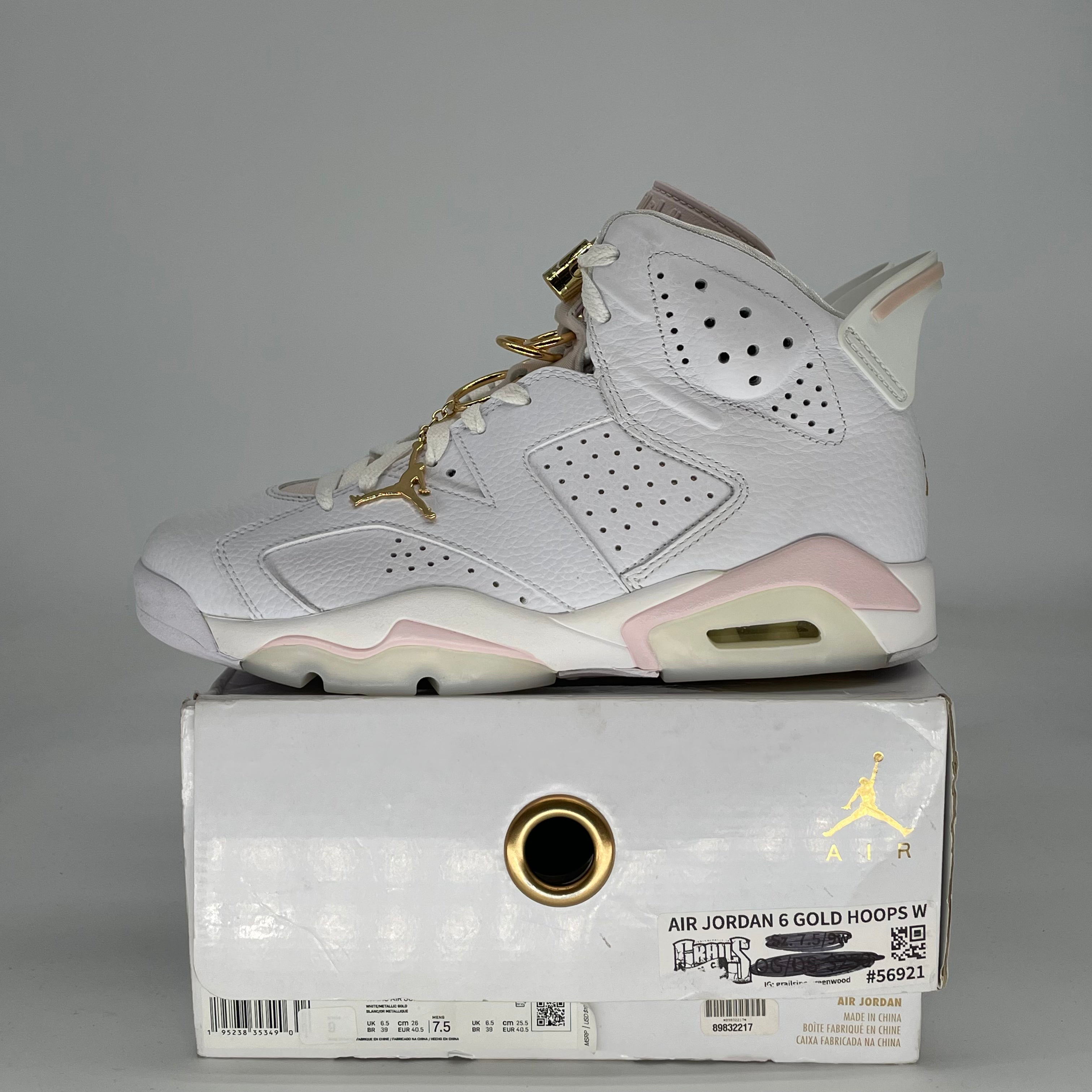 AIR JORDAN 6 GOLD HOOPS W DH9696-100 SIZE 7.5/9W
