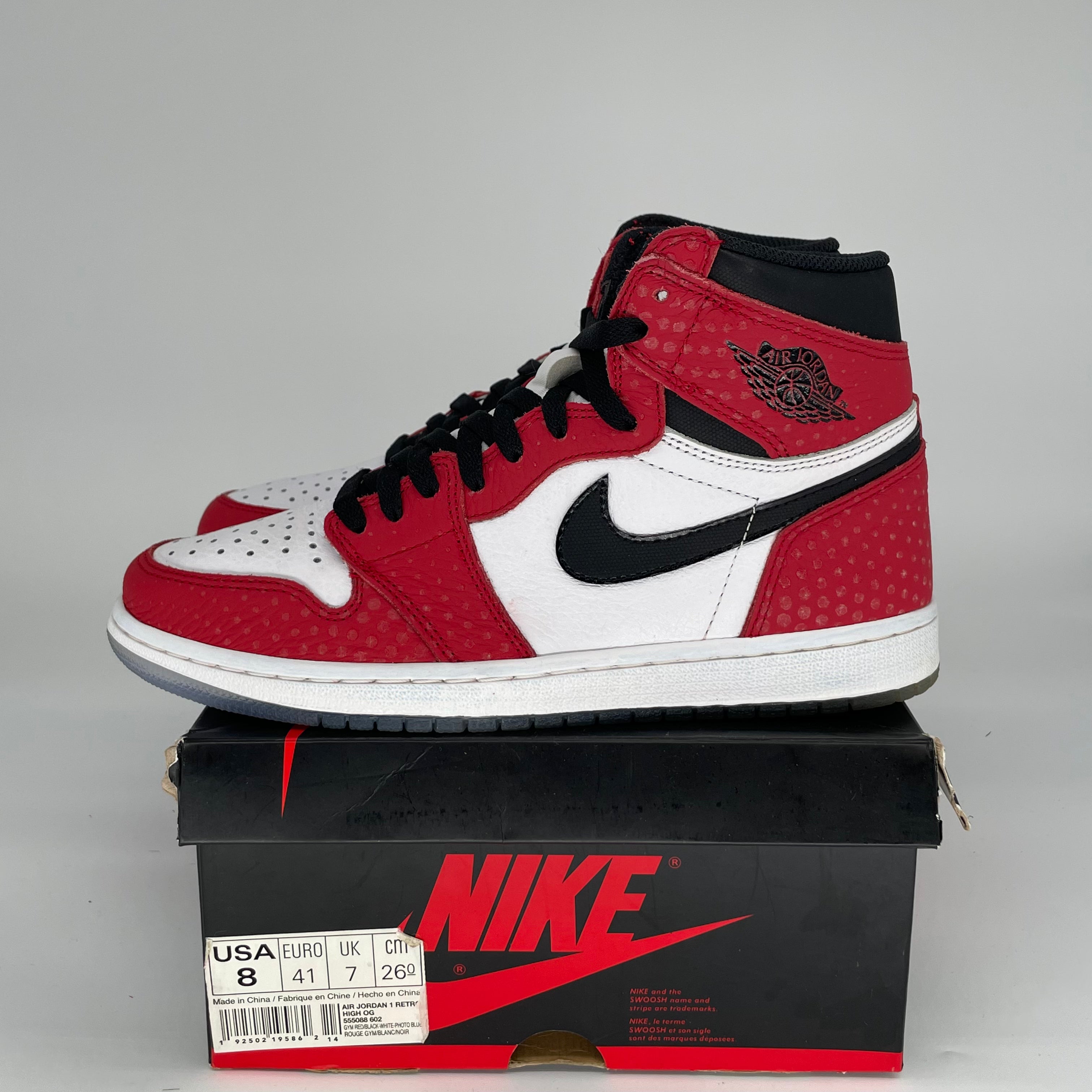 AIR JORDAN 1 SPIDER MAN ORIGIN STORY 555088-602 SIZE 8/9.5W