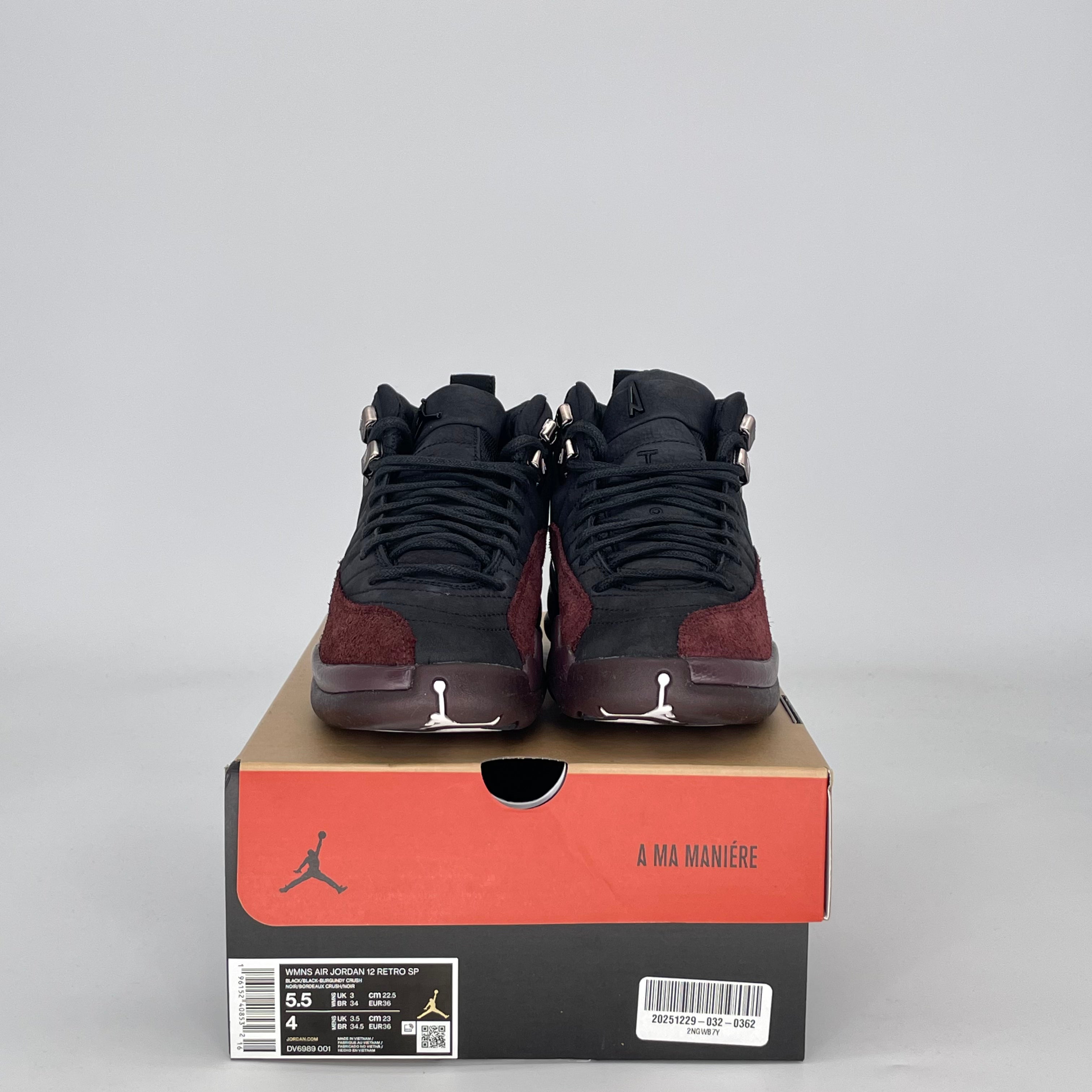 AIR JORDAN 12 A MA MANIERE BLACK W DV6989-001 SIZE 4/5.5W GS