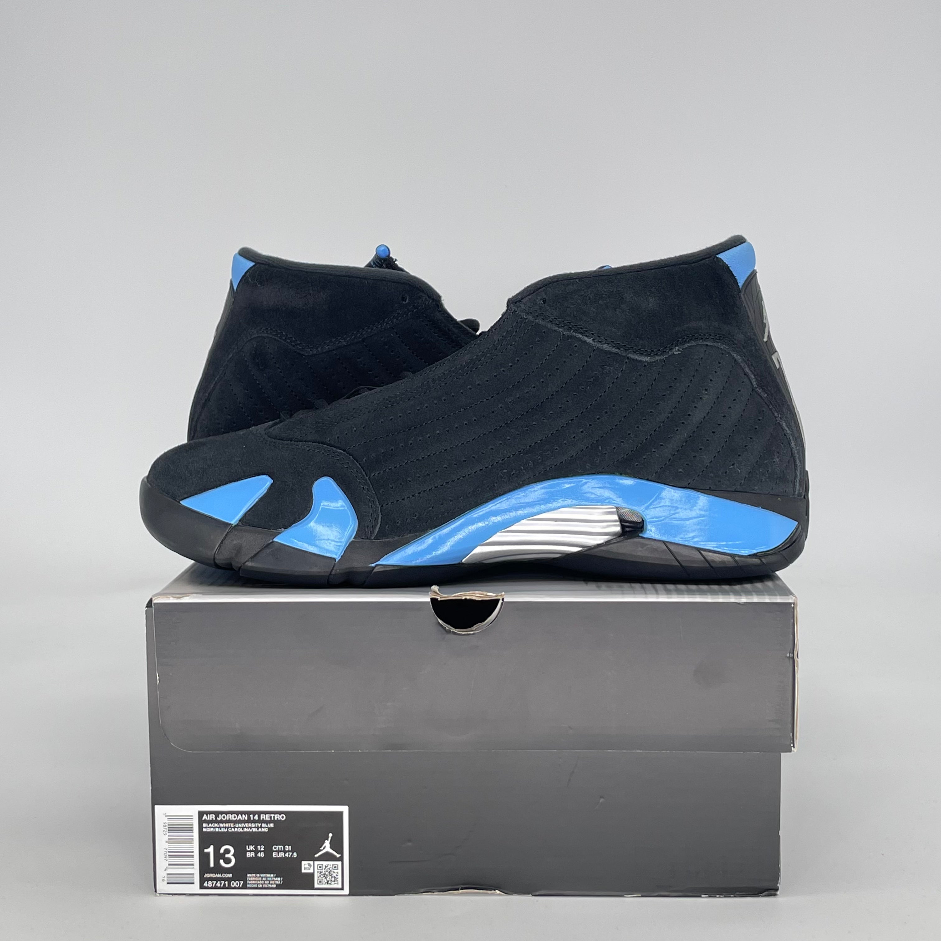 AIR JORDAN 14 BLACK UNIVERSITY BLUE 487471-007 SIZE 13/14.5W